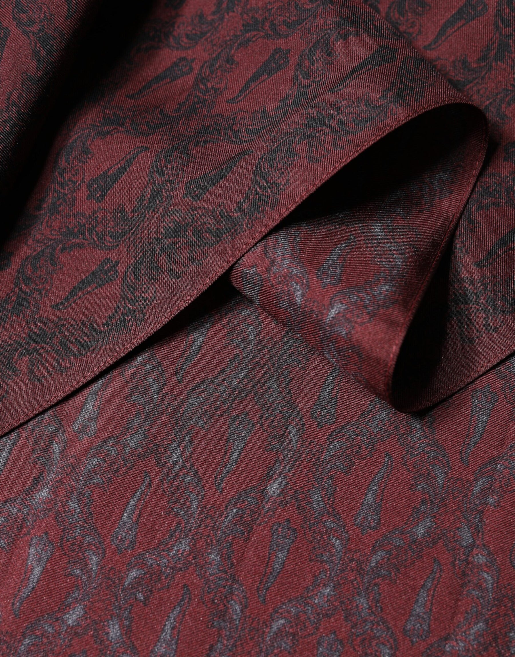 Dolce & Gabbana Maroon Patterned Silk Wrap Foulard Men 133cm x 22cm Scarf | Regal Royce