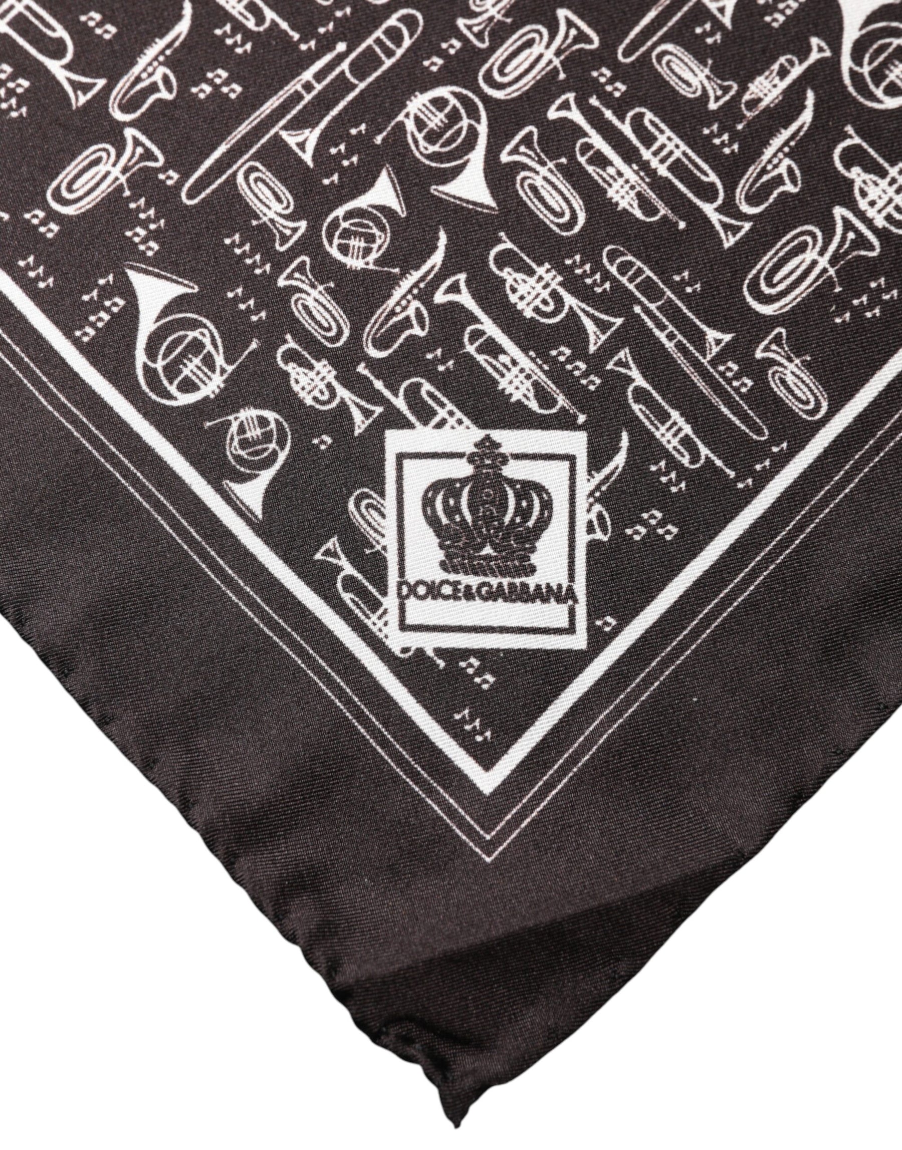 Dolce & Gabbana Brown Jazz Club Square Handkerchief Men 32cm x 31cm Scarf | Regal Royce