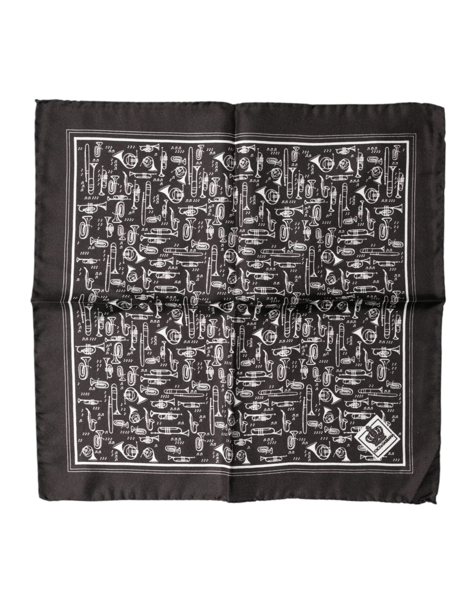Dolce & Gabbana Brown Jazz Club Square Handkerchief Men 32cm x 31cm Scarf | Regal Royce