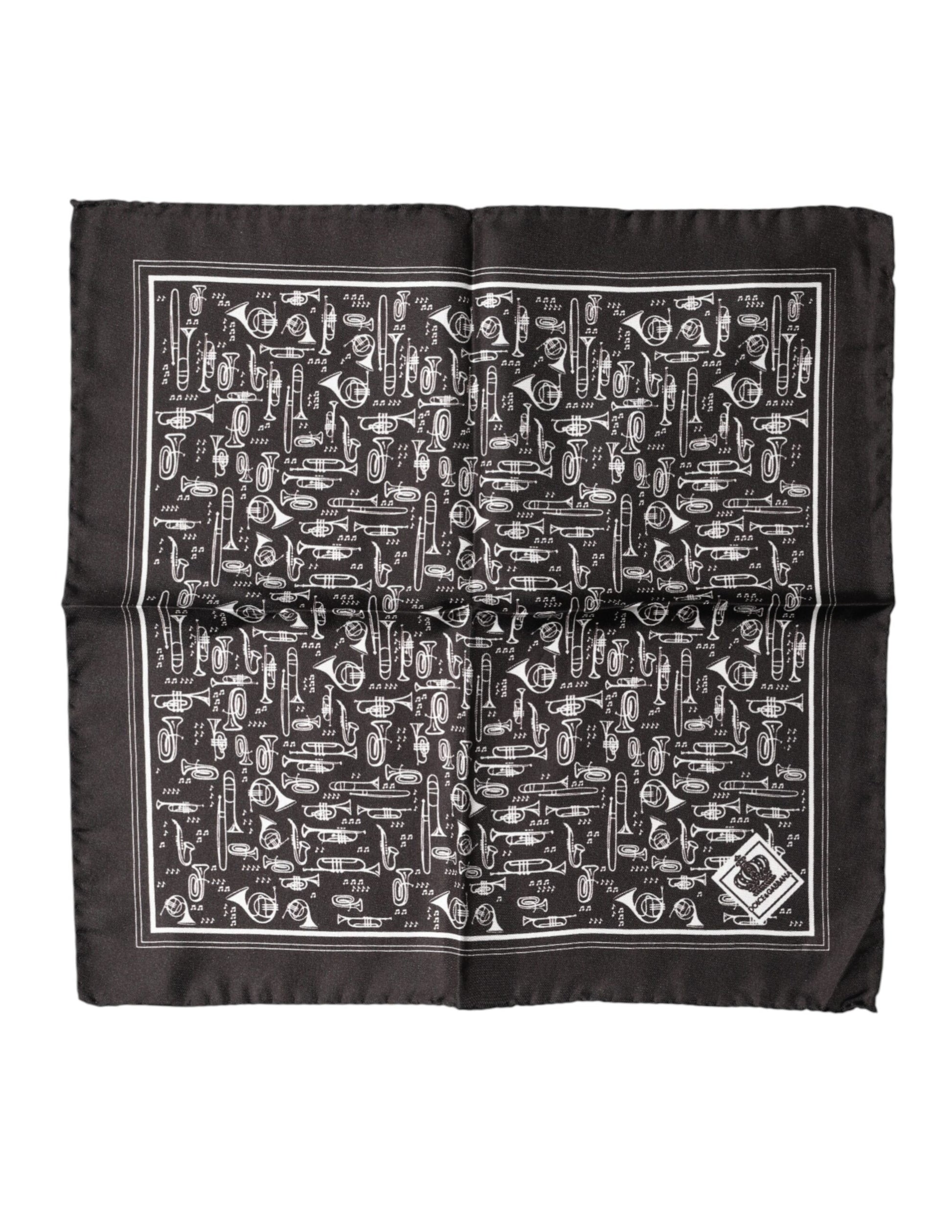 Dolce & Gabbana Brown Jazz Club Square Handkerchief Men 32cm x 31cm Scarf | Regal Royce