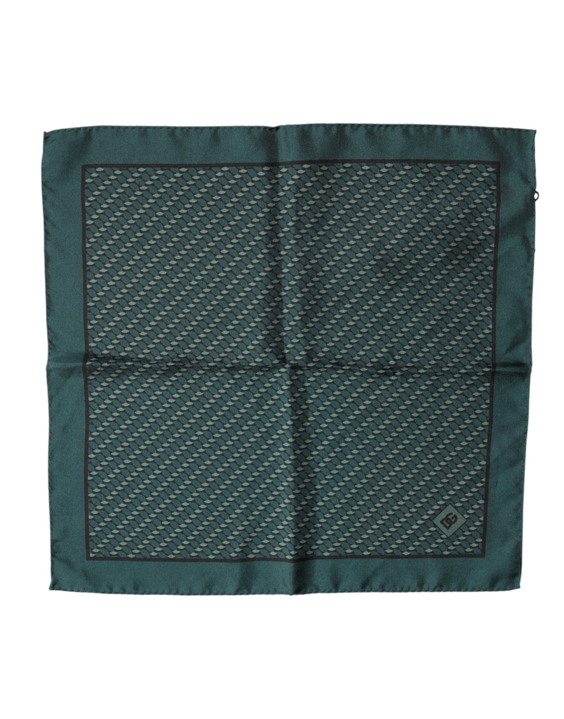 Dolce & Gabbana Dark Green Silk Patterned Handkerchief 32cm x 31cm Scarf | Regal Royce