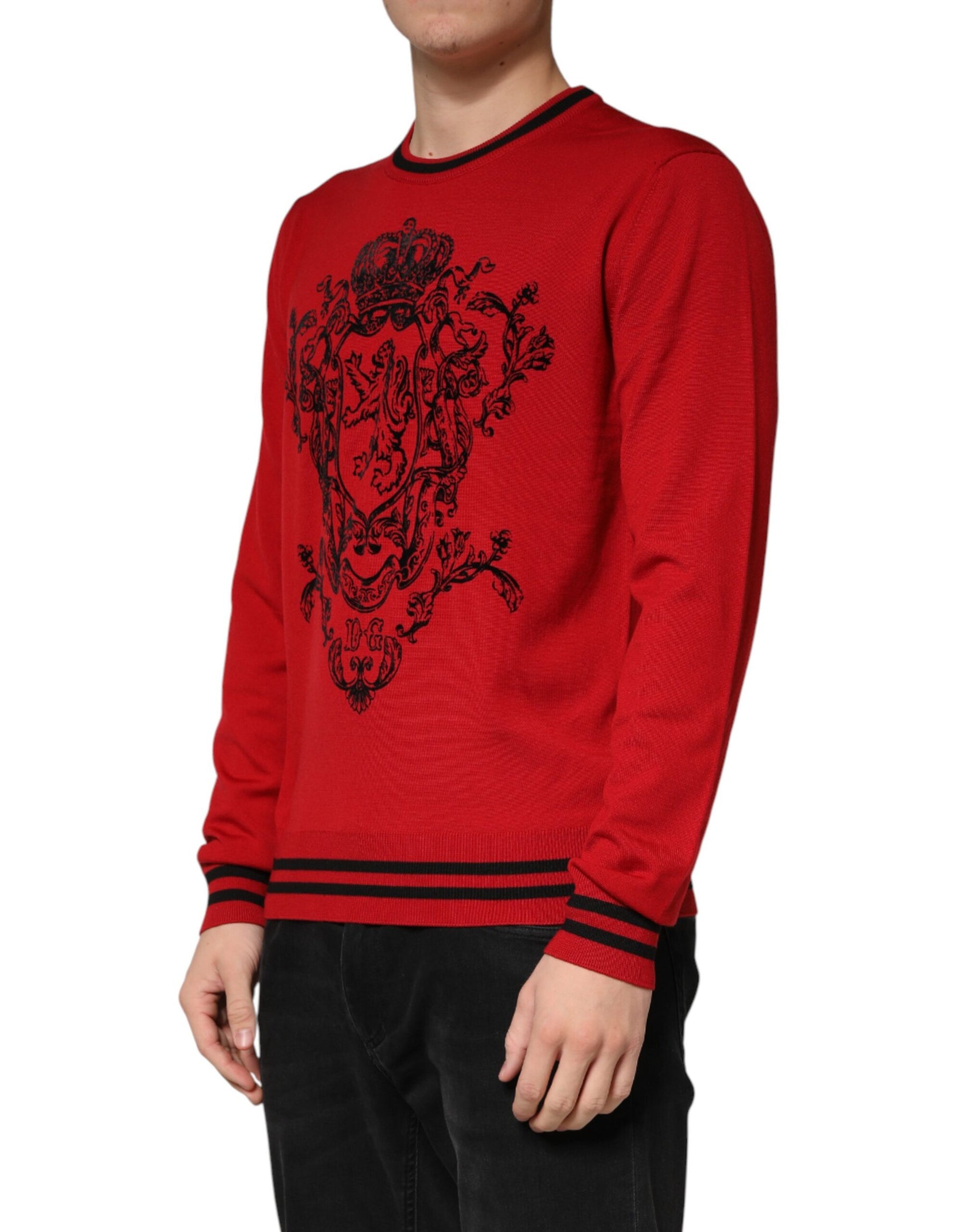 Dolce & Gabbana Red Lion Crown Logo Wool Crewneck Sweater | Regal Royce