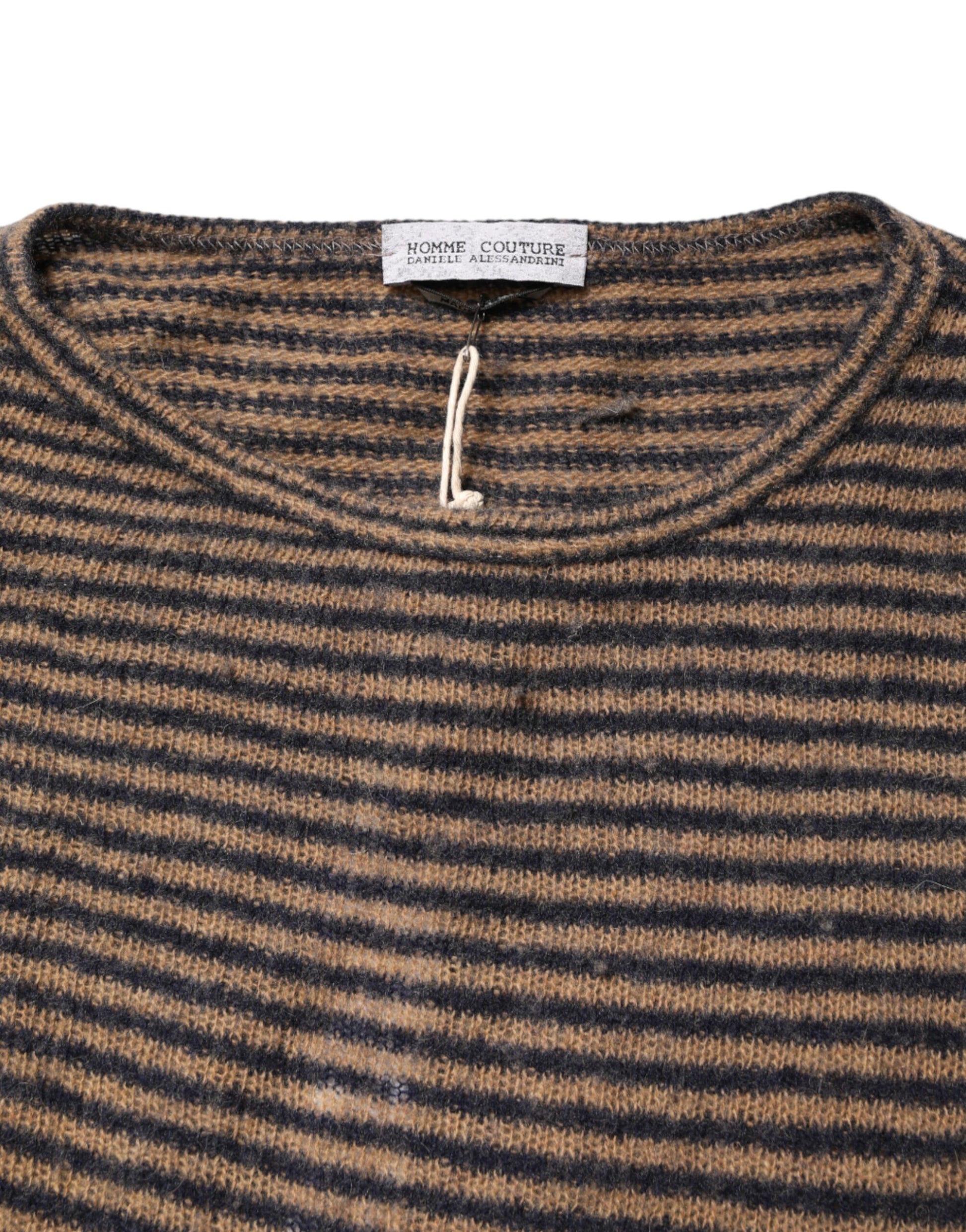 Daniele Alessandrini Brown Black Stripes Wool Crew Neck Pullover Sweater | Regal Royce