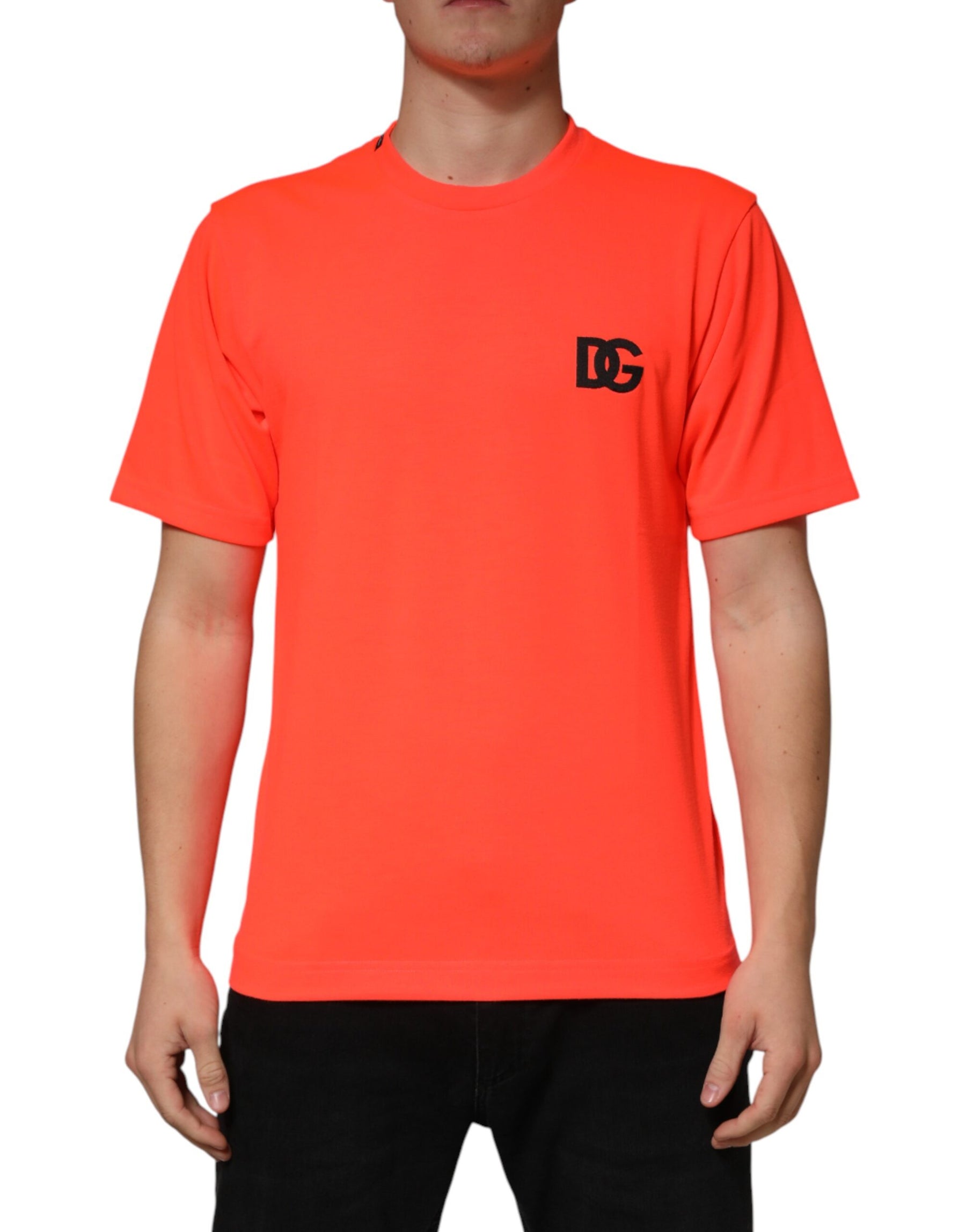 Dolce & Gabbana Neon Orange Polyester Crew Neck Men T-shirt | Regal Royce