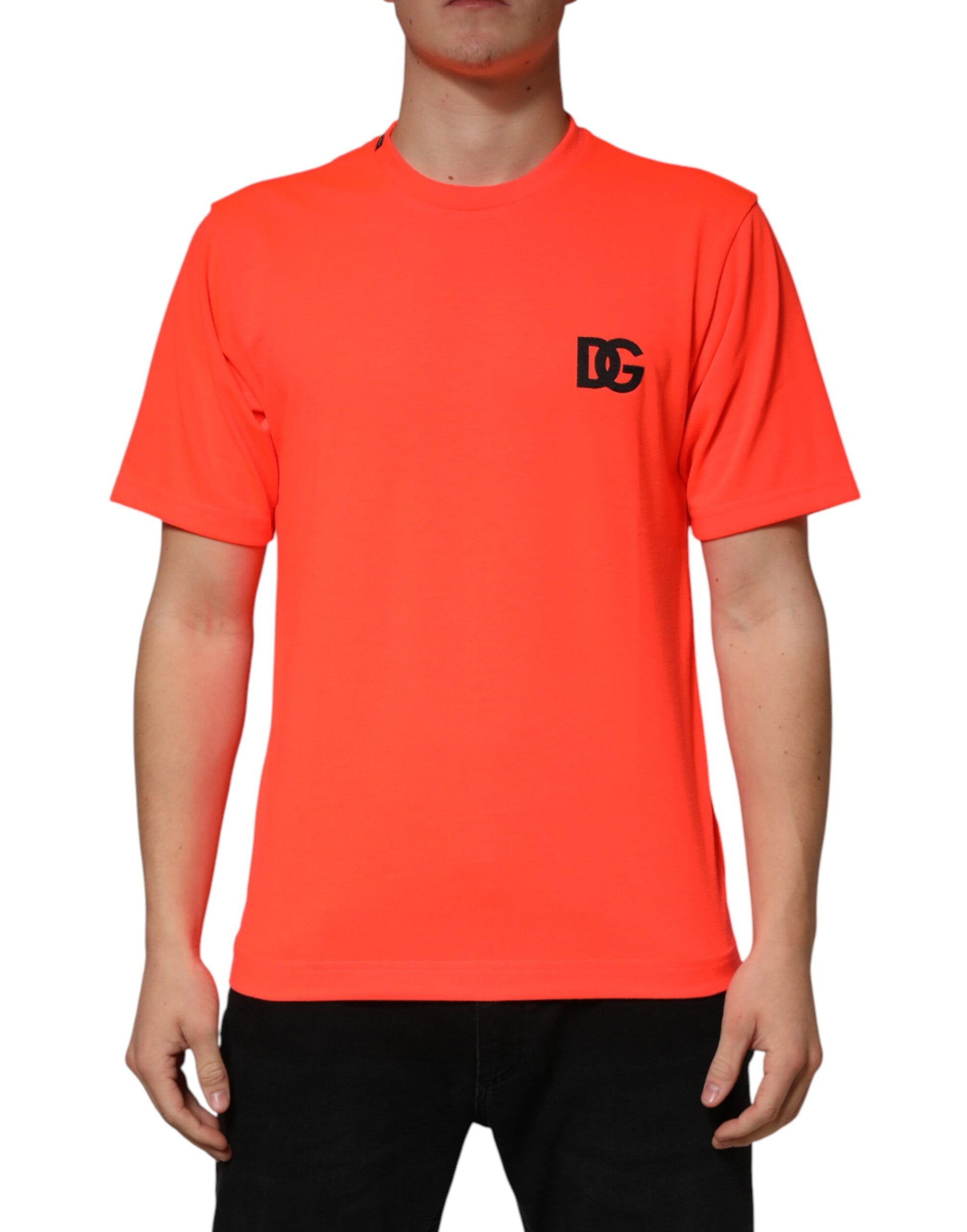 Dolce & Gabbana Neon Orange Polyester Crew Neck Men T-shirt | Regal Royce
