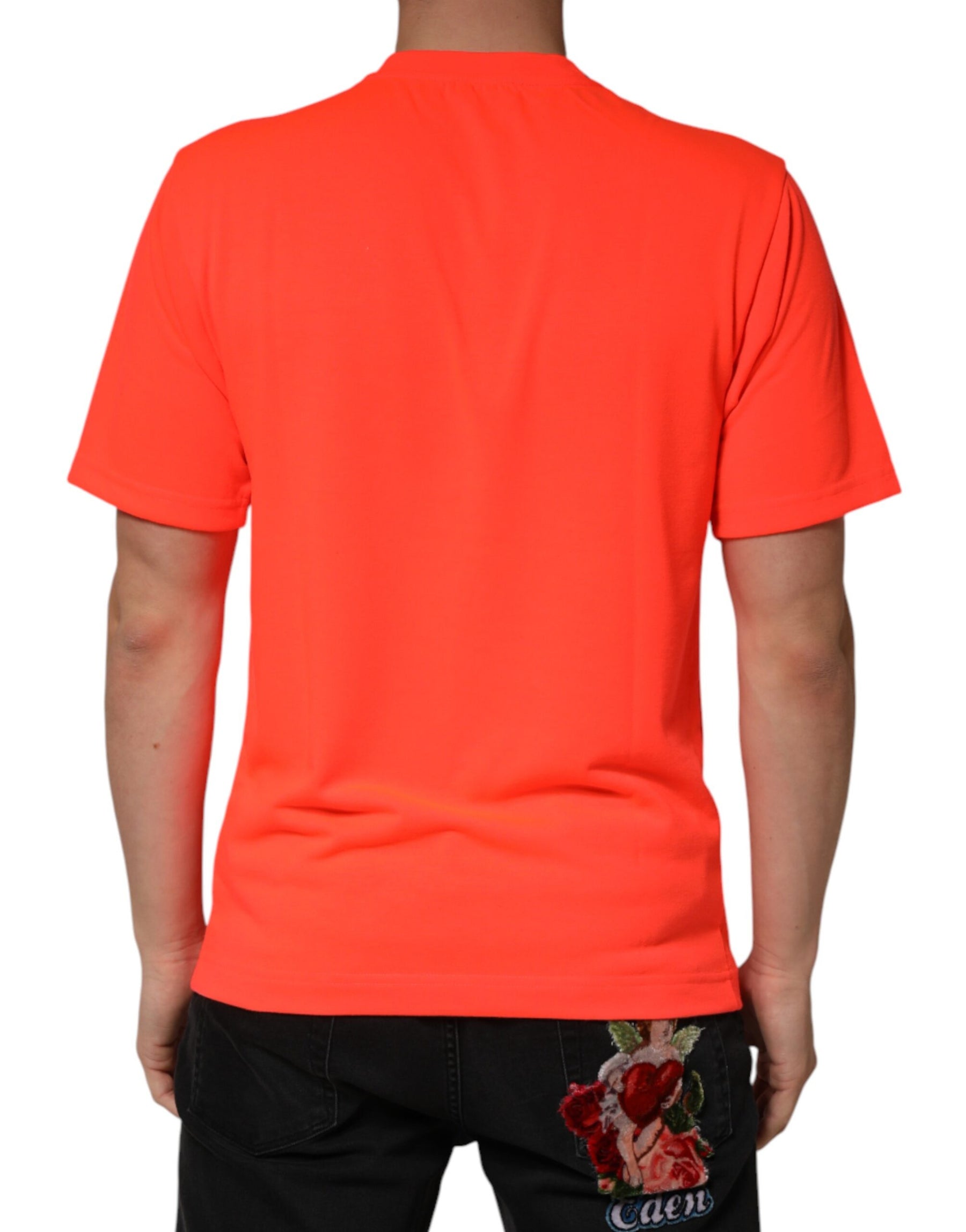 Dolce & Gabbana Neon Orange Polyester Crew Neck Men T-shirt | Regal Royce