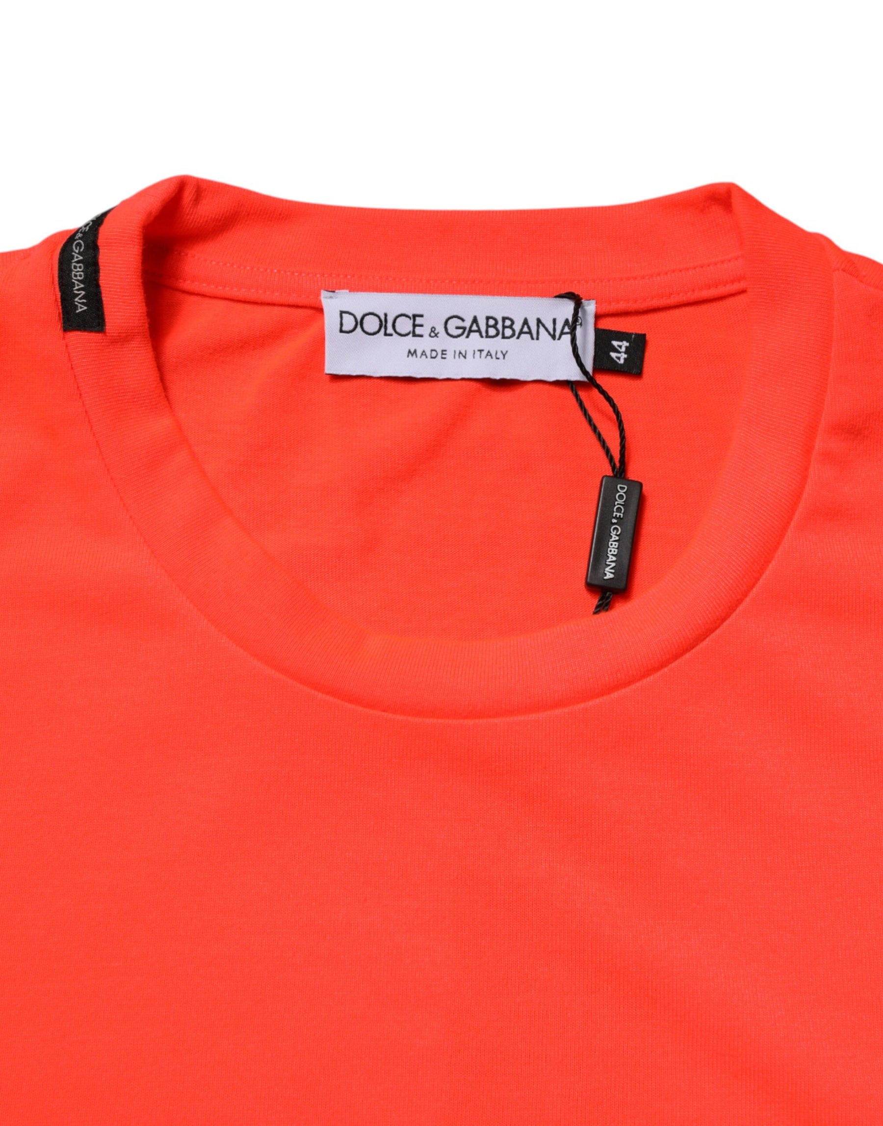 Dolce & Gabbana Neon Orange Polyester Crew Neck Men T-shirt | Regal Royce