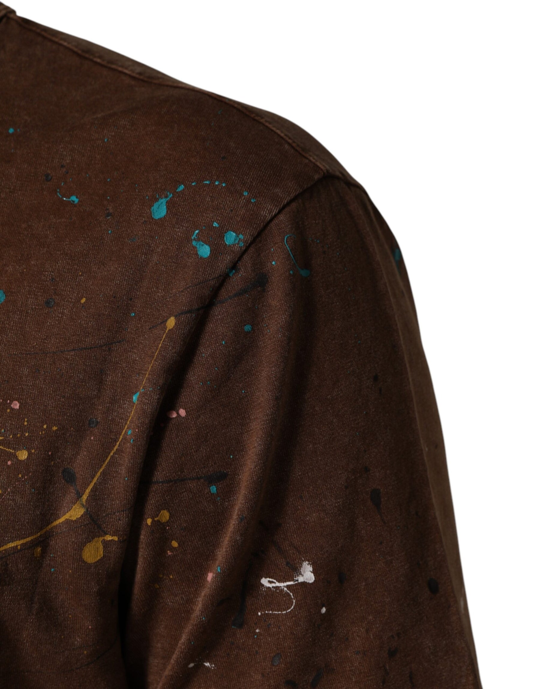 Dolce & Gabbana Brown Splash Color Cotton Crew Neck T-shirt | Regal Royce
