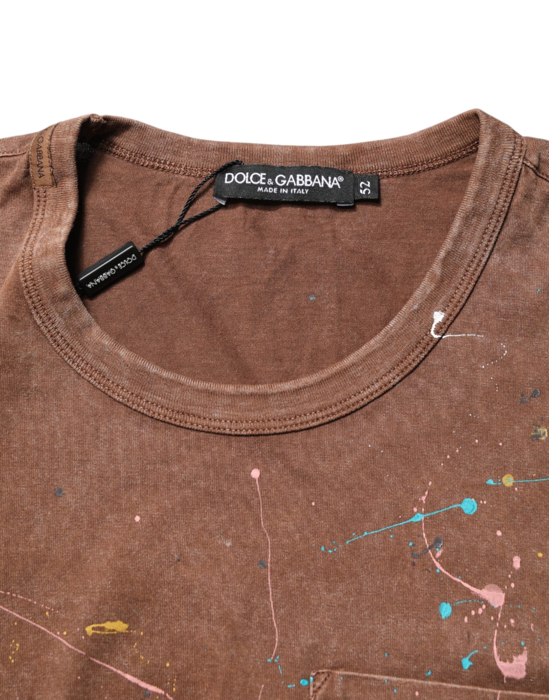 Dolce & Gabbana Brown Splash Color Cotton Crew Neck T-shirt | Regal Royce