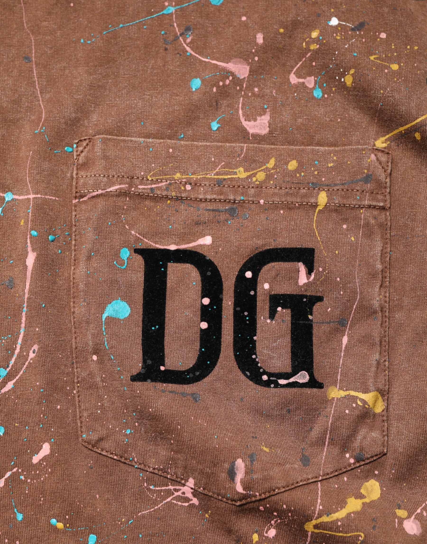 Dolce & Gabbana Brown Splash Color Cotton Crew Neck T-shirt | Regal Royce