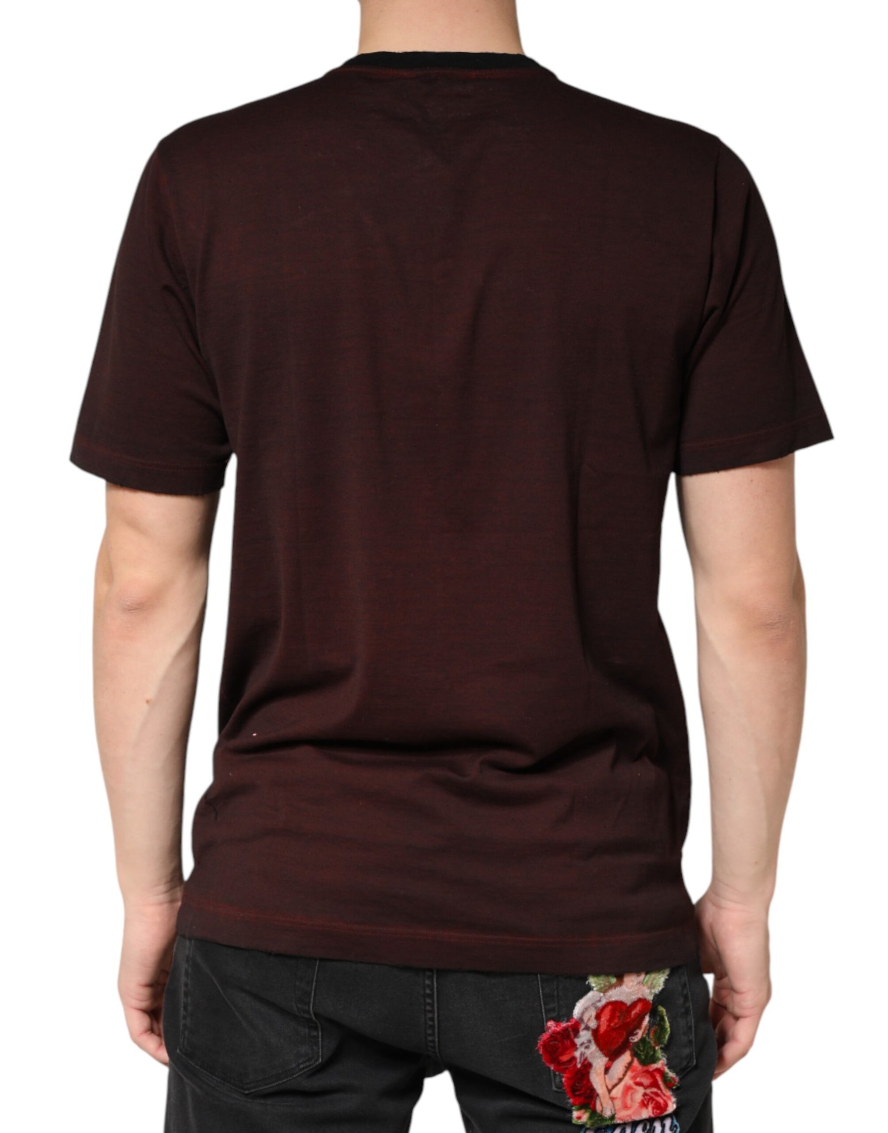 Dolce & Gabbana Maroon DG Crown Cotton Crew Neck Men T-shirt | Regal Royce