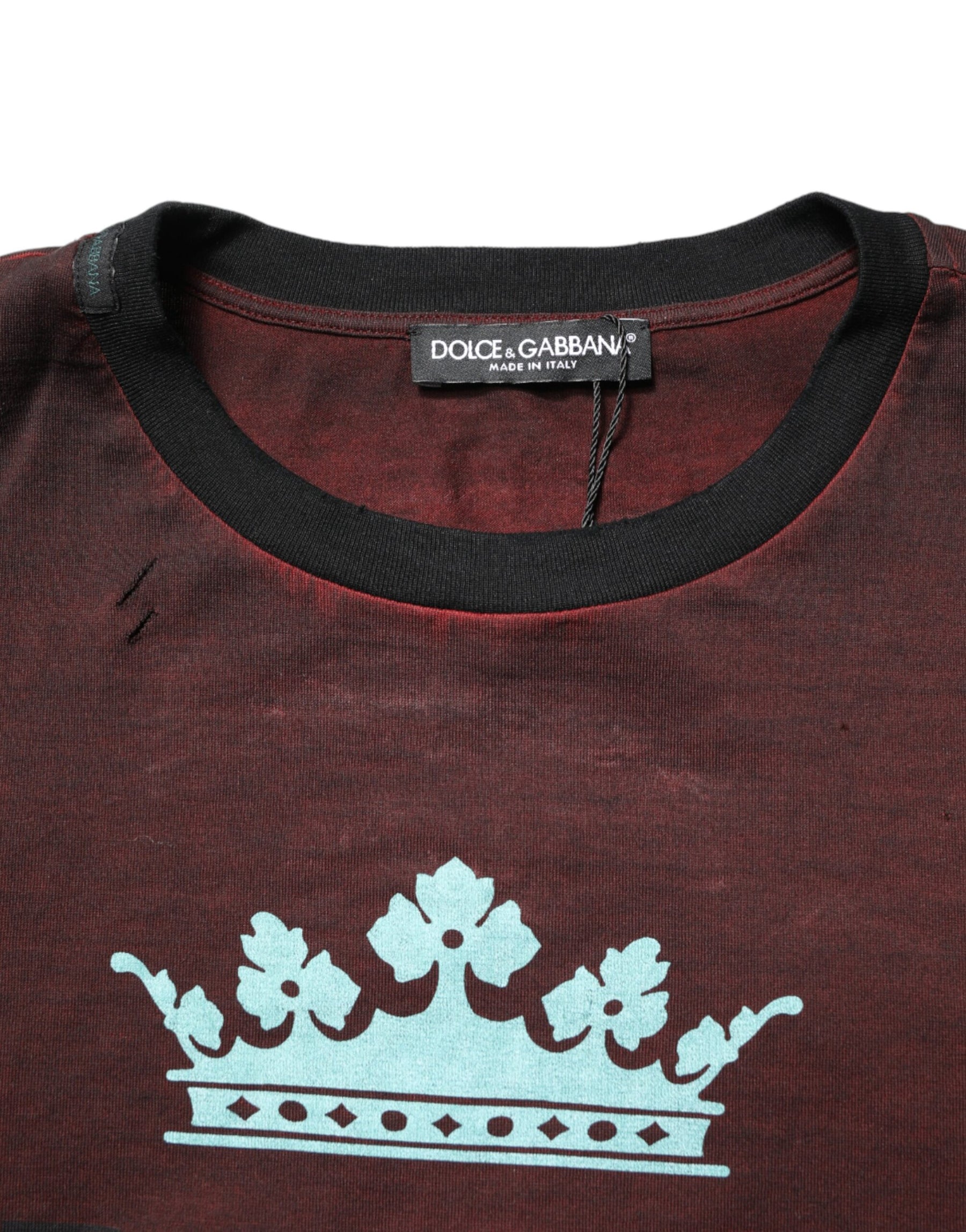 Dolce & Gabbana Maroon DG Crown Cotton Crew Neck Men T-shirt | Regal Royce