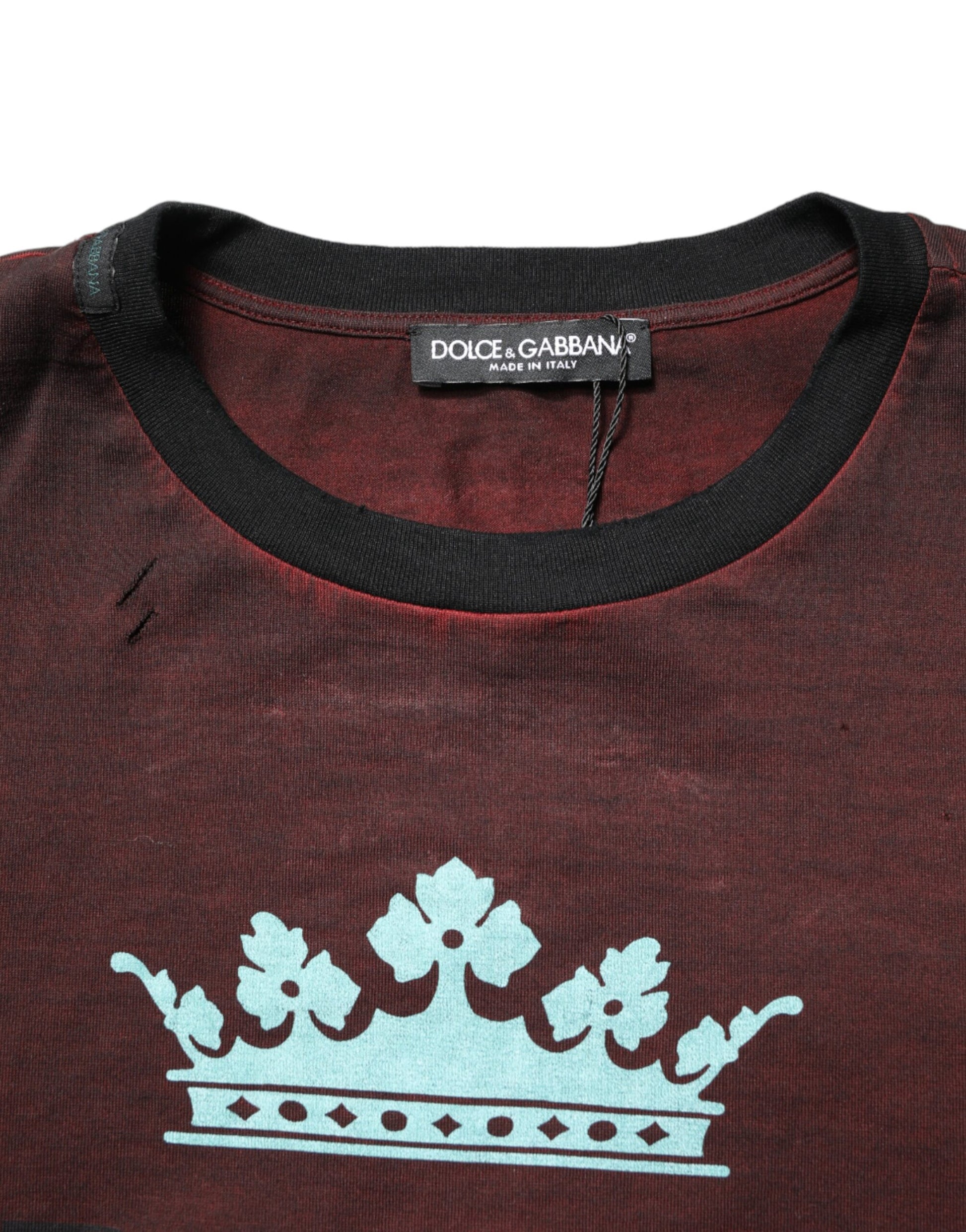 Dolce & Gabbana Maroon DG Crown Cotton Crew Neck Men T-shirt | Regal Royce