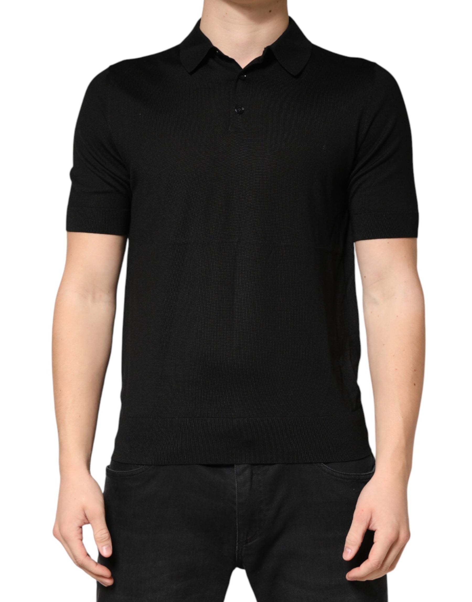 Dolce & Gabbana Black Silk Collared Short Sleeve Polo  T-shirt | Regal Royce