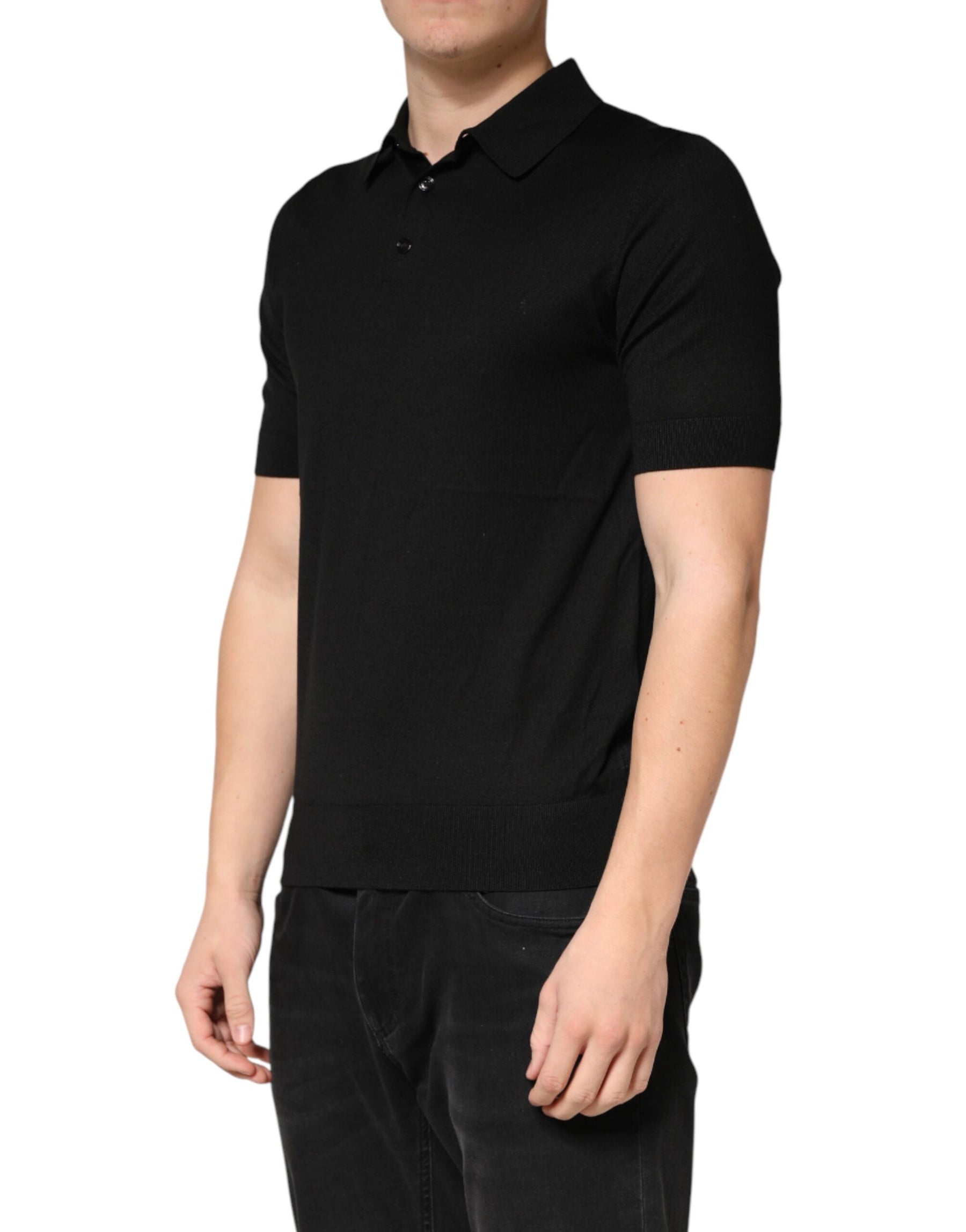 Dolce & Gabbana Black Silk Collared Short Sleeve Polo  T-shirt | Regal Royce