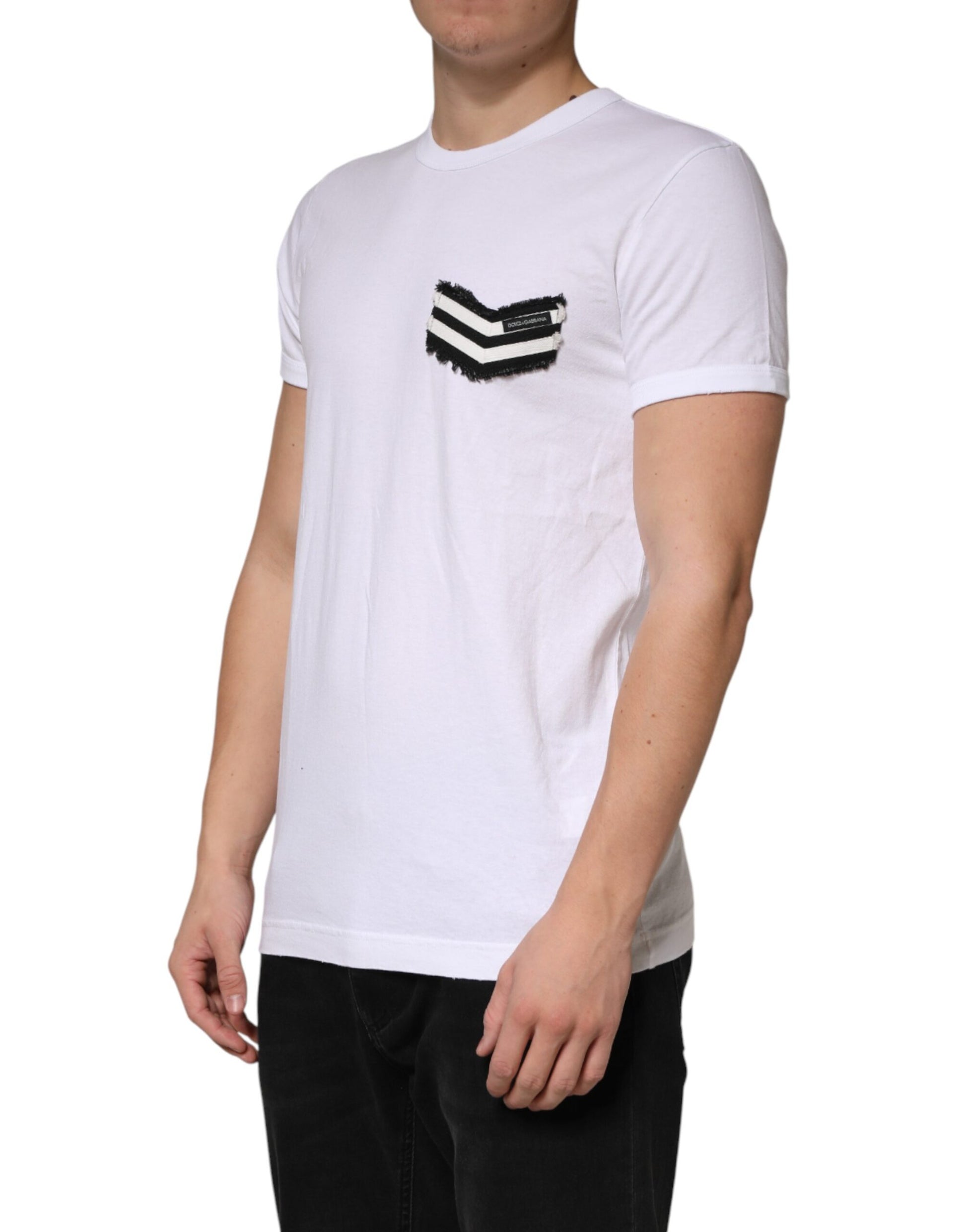 Dolce & Gabbana White Stripes Cotton Crew Neck Tee  T-shirt | Regal Royce