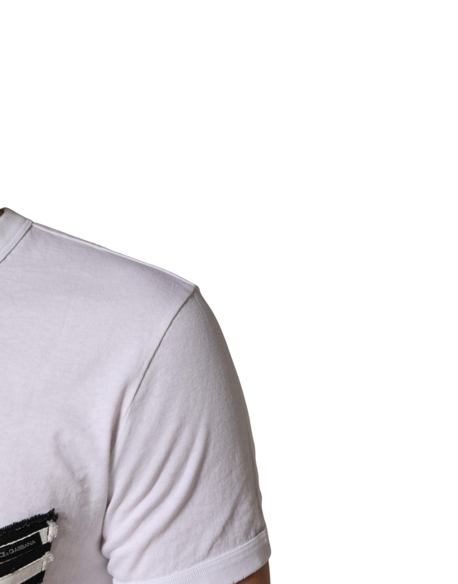 Dolce & Gabbana White Stripes Cotton Crew Neck Tee  T-shirt | Regal Royce