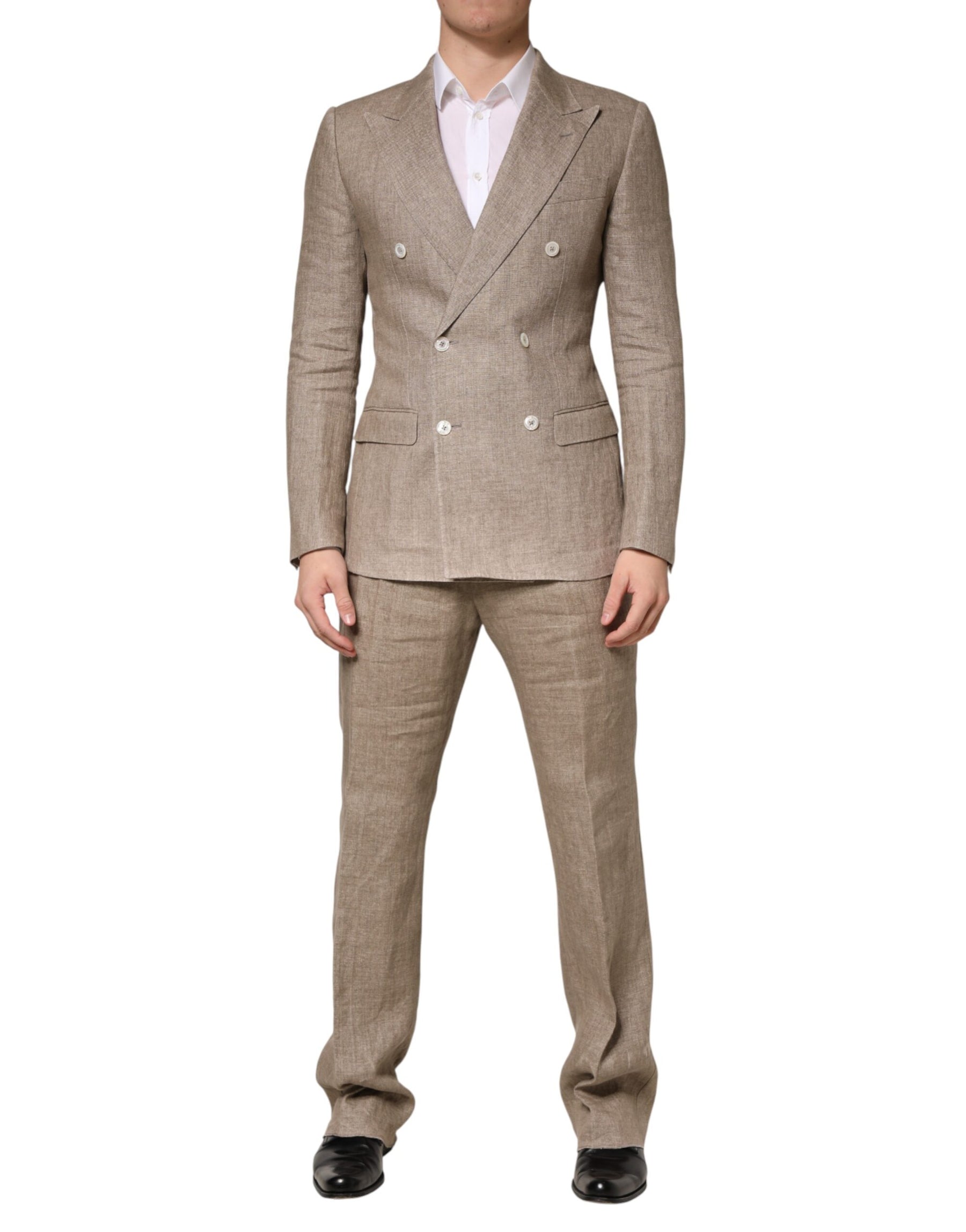 Dolce & Gabbana Beige Linen Double Breasted 2 Piece Men Suit | Regal Royce