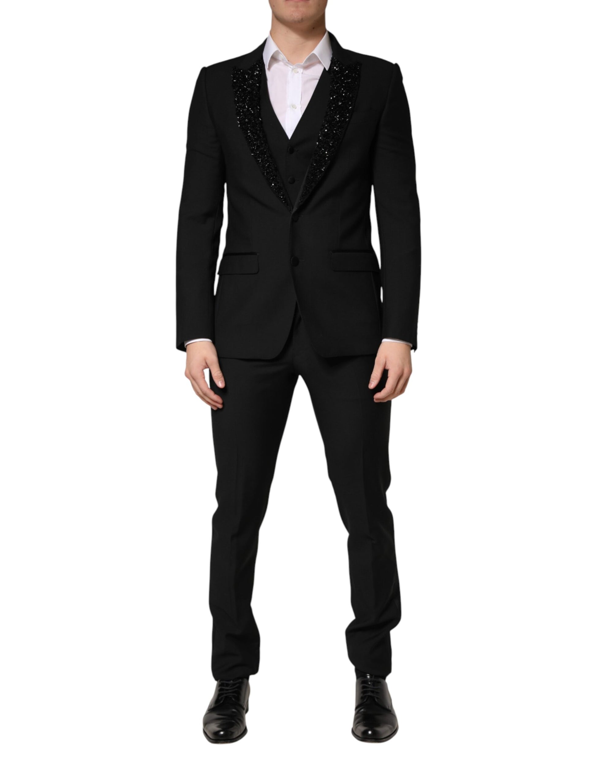 Dolce & Gabbana Black Wool Single Breasted 3 Piece Men Suit | Regal Royce