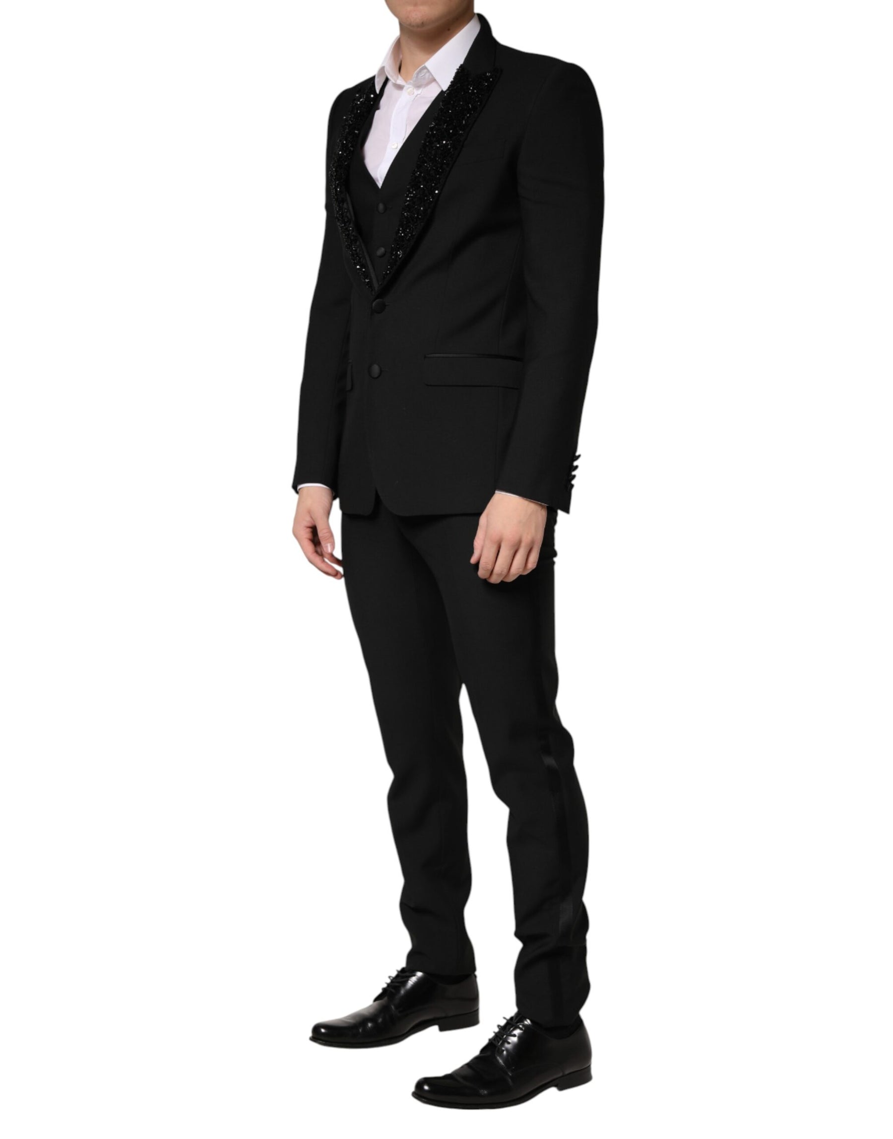 Dolce & Gabbana Black Wool Single Breasted 3 Piece Men Suit | Regal Royce