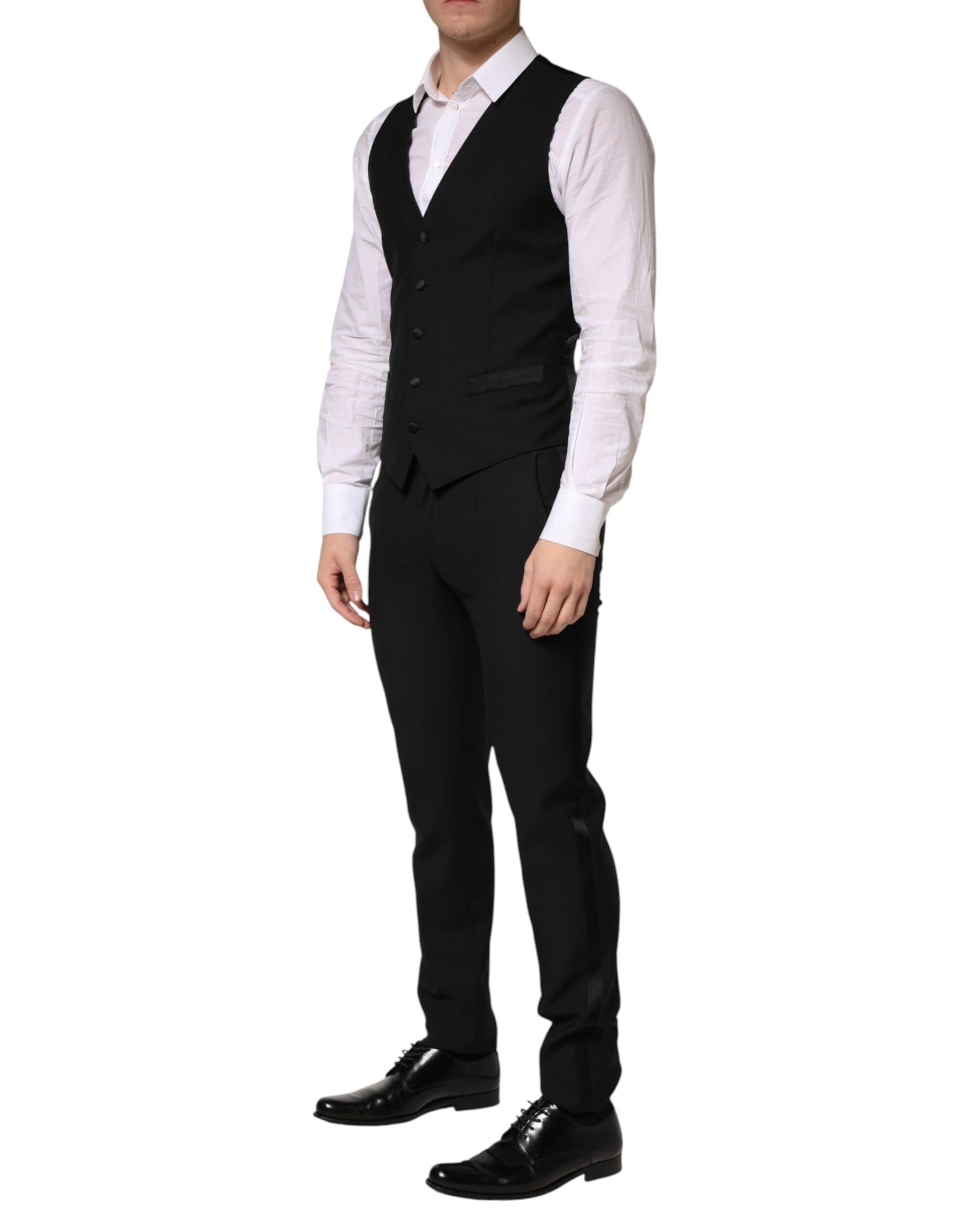 Dolce & Gabbana Black Wool Single Breasted 3 Piece Men Suit | Regal Royce