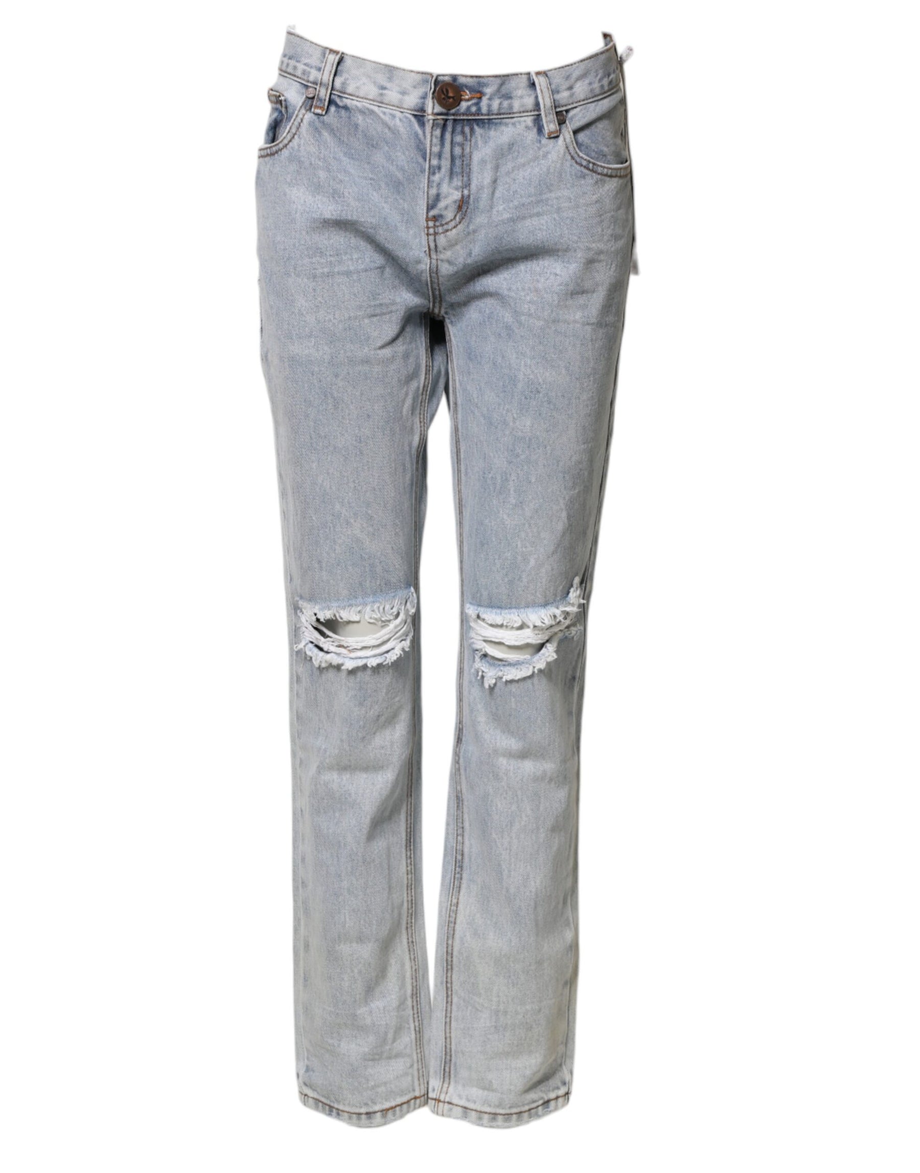 One Teaspoon Light Blue Tattered Mid Waist Straight Denim Jeans | Regal Royce