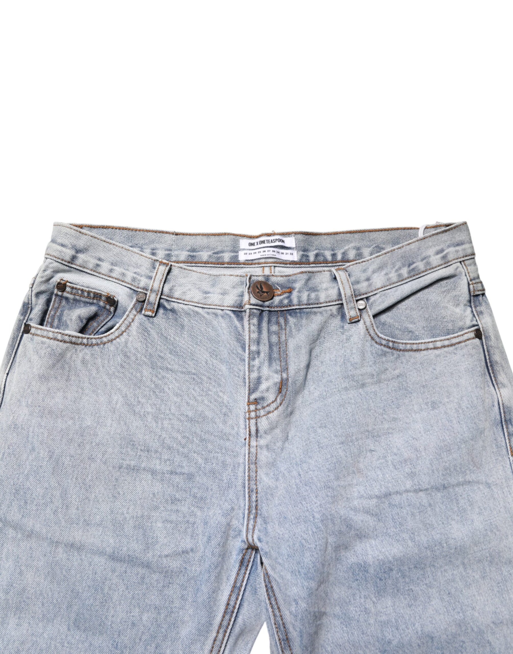 One Teaspoon Light Blue Tattered Mid Waist Straight Denim Jeans | Regal Royce