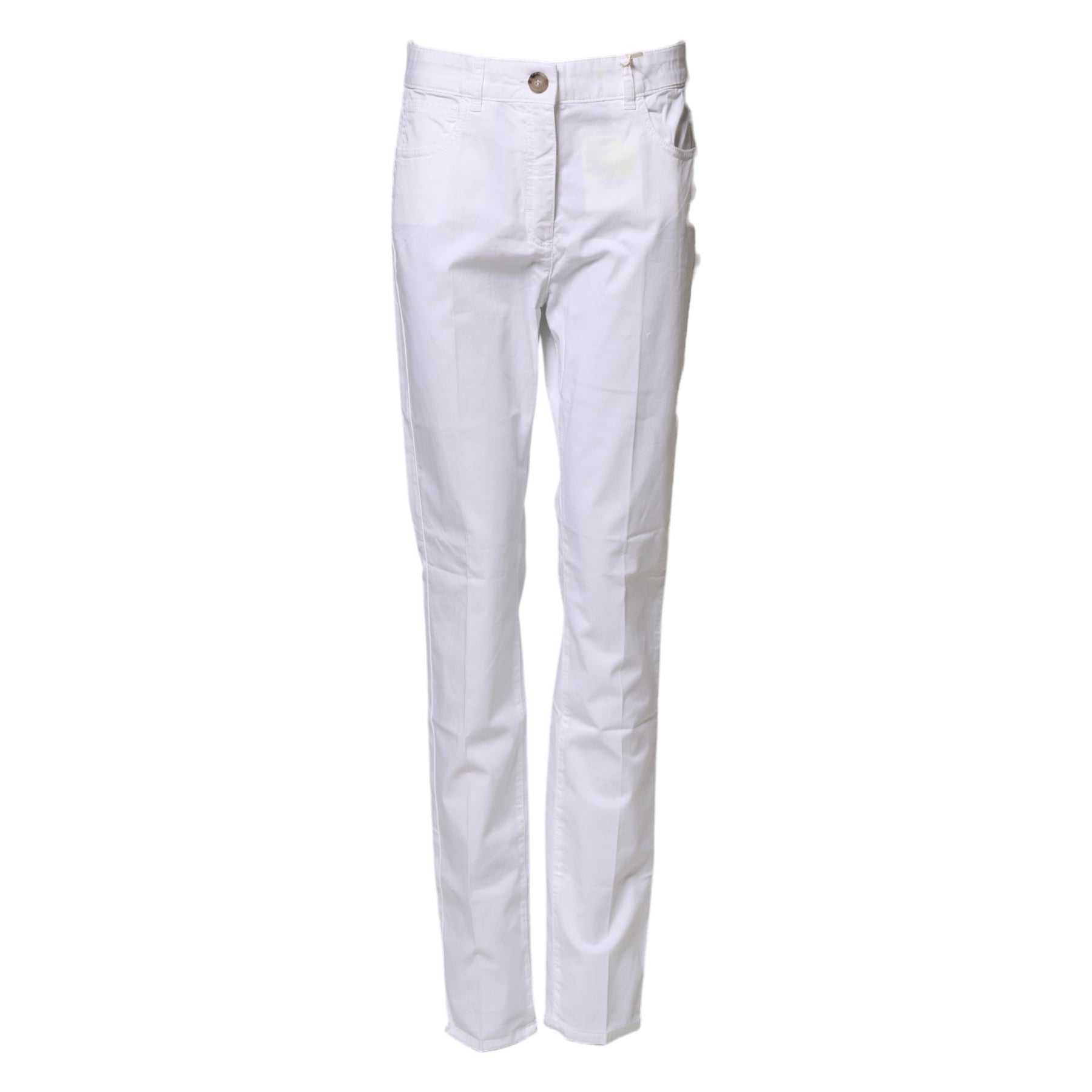 Peserico White Cotton Skinny Mid Waist Chino Trouser Pants | Regal Royce