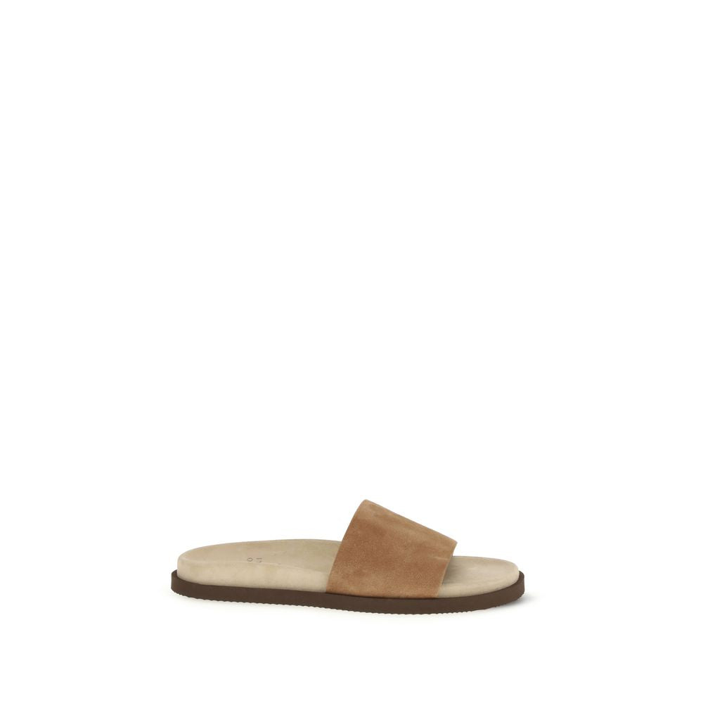 Brunello Cucinelli Beige Lamb Ovis Aries Aries Flat Sandals | Regal Royce
