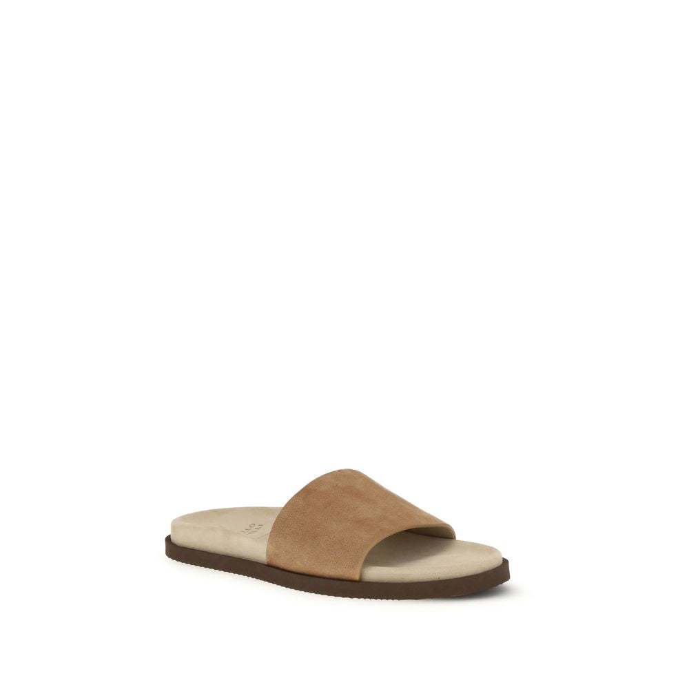 Brunello Cucinelli Beige Lamb Ovis Aries Aries Flat Sandals | Regal Royce