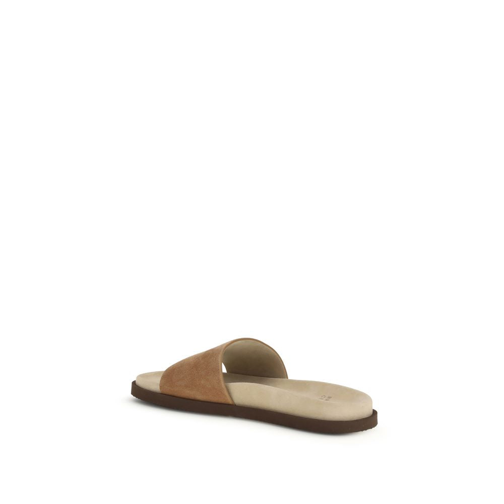 Brunello Cucinelli Beige Lamb Ovis Aries Aries Flat Sandals | Regal Royce