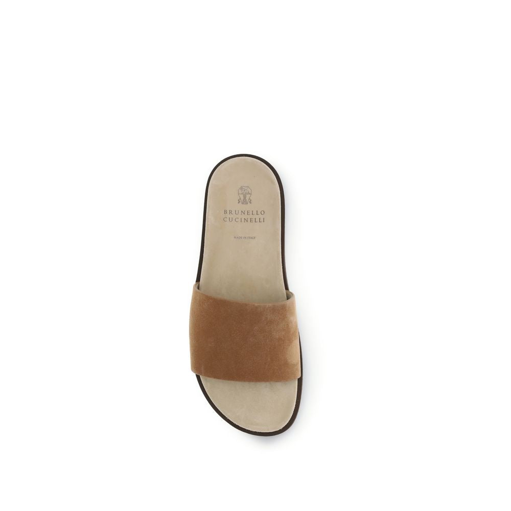 Brunello Cucinelli Beige Lamb Ovis Aries Aries Flat Sandals | Regal Royce
