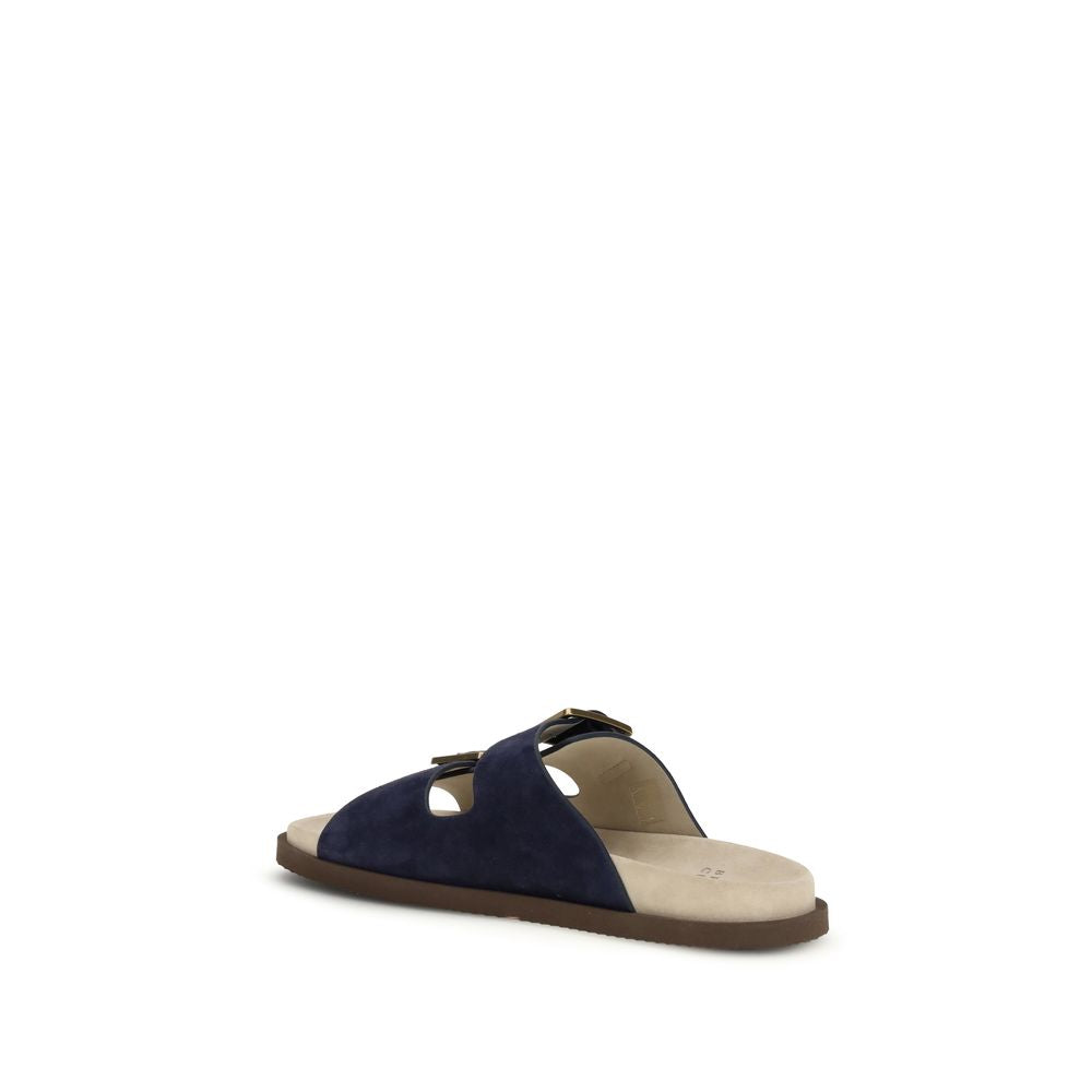 Brunello Cucinelli Black Calf Leather Bos Taurus Flat Sandals | Regal Royce