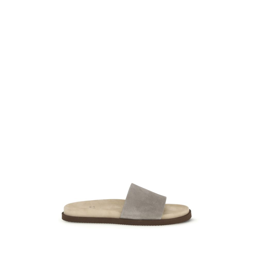 Brunello Cucinelli Gray Lamb Ovis Aries Aries Flat Sandals | Regal Royce