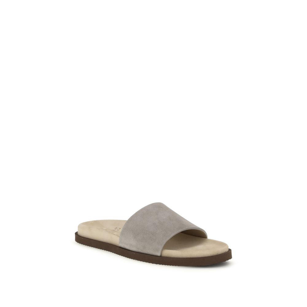 Brunello Cucinelli Gray Lamb Ovis Aries Aries Flat Sandals | Regal Royce
