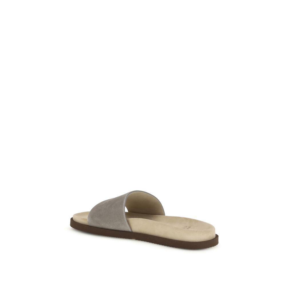 Brunello Cucinelli Gray Lamb Ovis Aries Aries Flat Sandals | Regal Royce