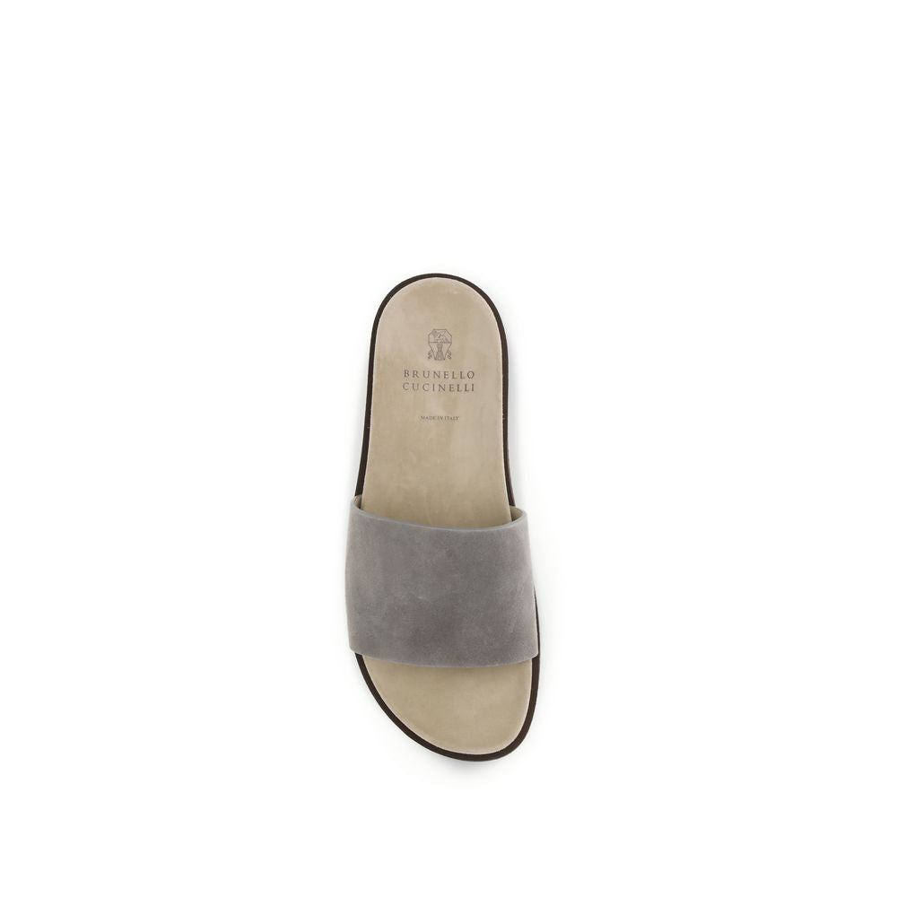 Brunello Cucinelli Gray Lamb Ovis Aries Aries Flat Sandals | Regal Royce