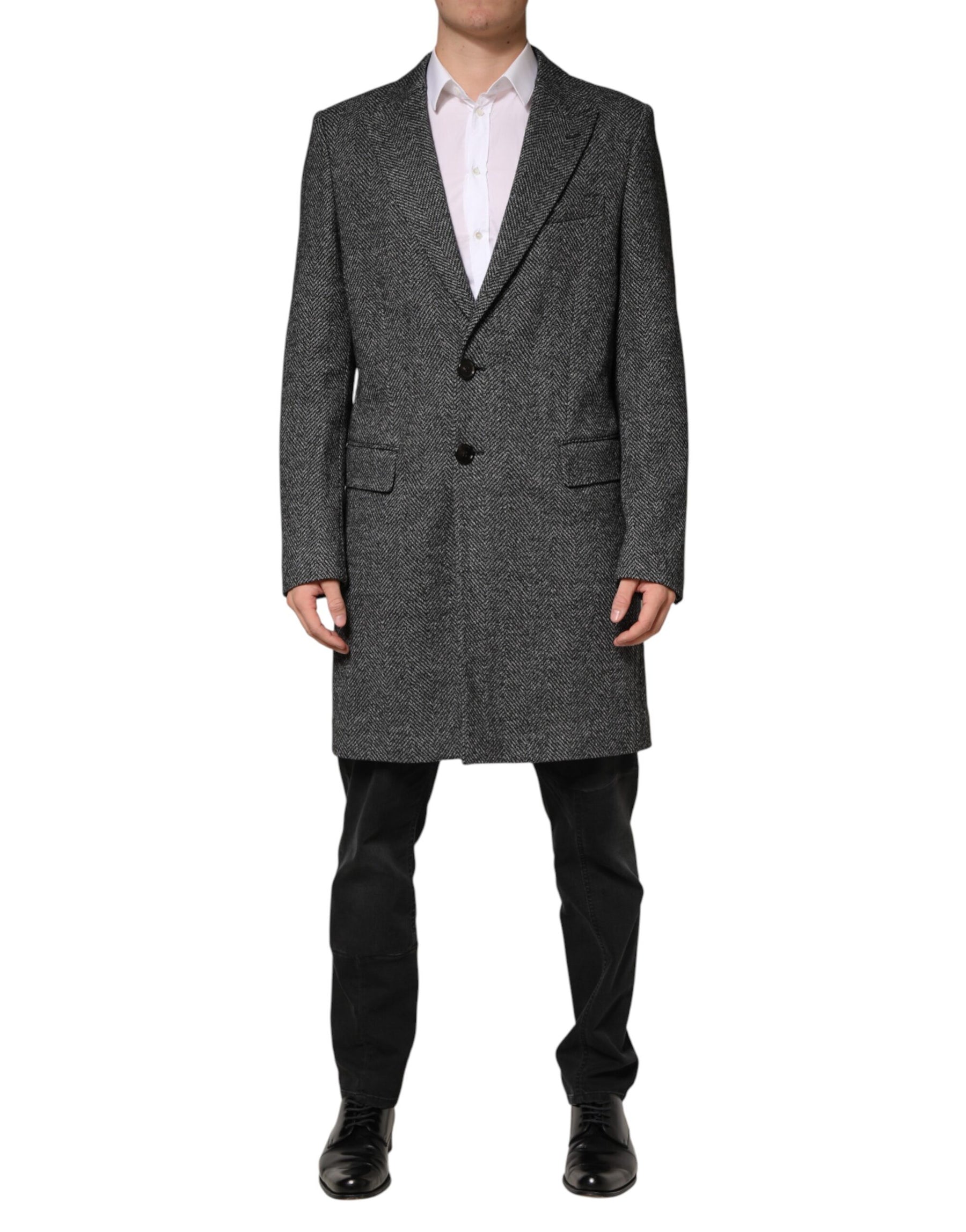 Dolce & Gabbana Gray Wool Blend Long Trench Coat Men Jacket | Regal Royce