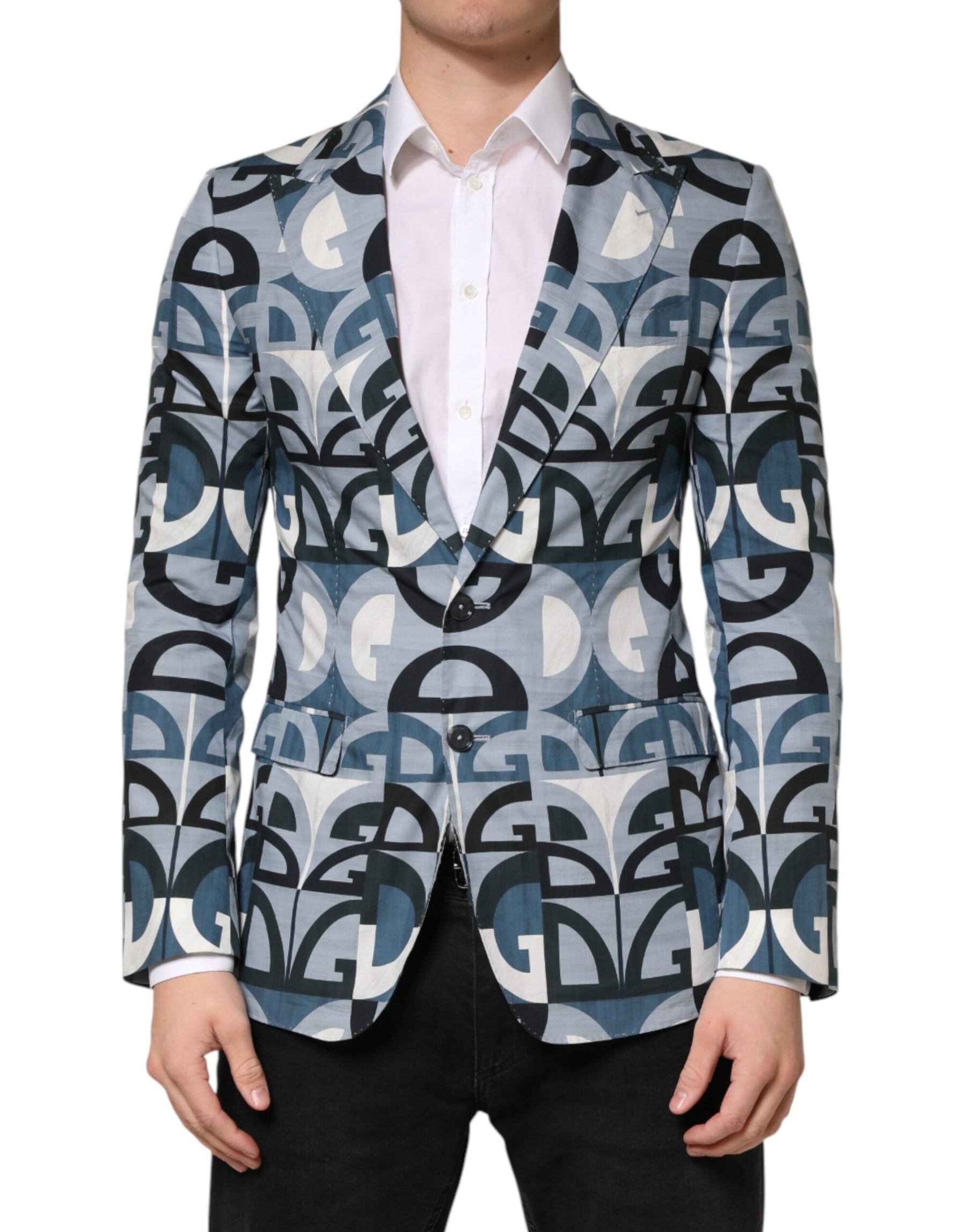 Dolce & Gabbana Blue Logo Monogram Single Breasted Blazer | Regal Royce