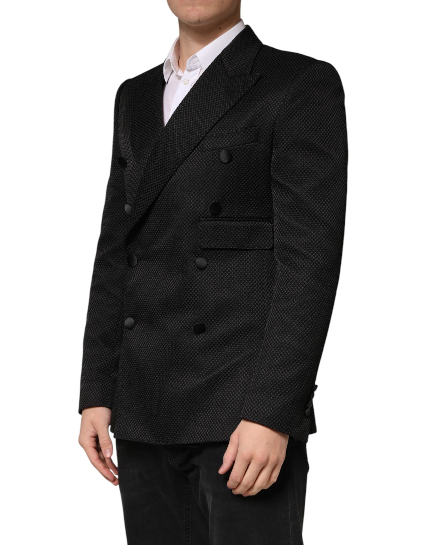 Dolce & Gabbana Black Cotton Double Breasted 2 Button Blazer | Regal Royce