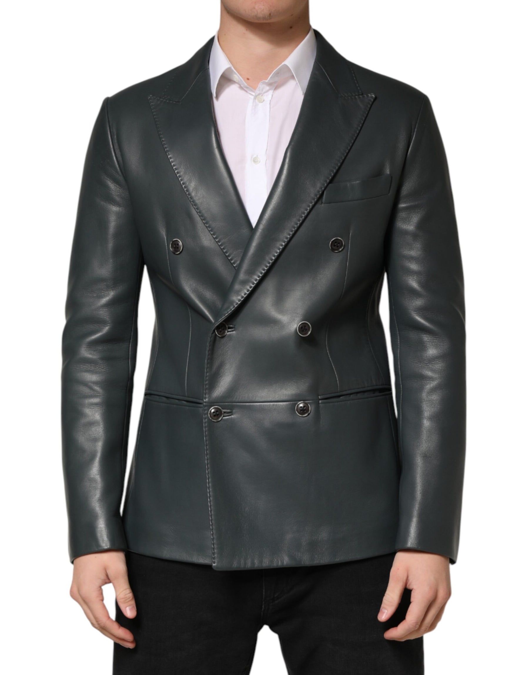 Dolce & Gabbana Black Leather Double Breasted 2Button Blazer | Regal Royce