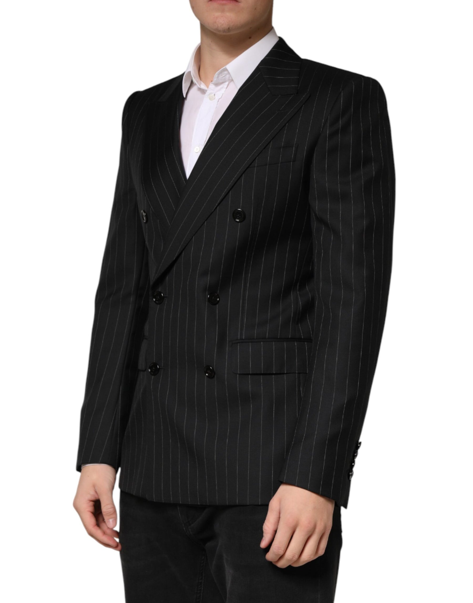 Dolce & Gabbana Black Stripes Double Breasted 2Button Blazer | Regal Royce