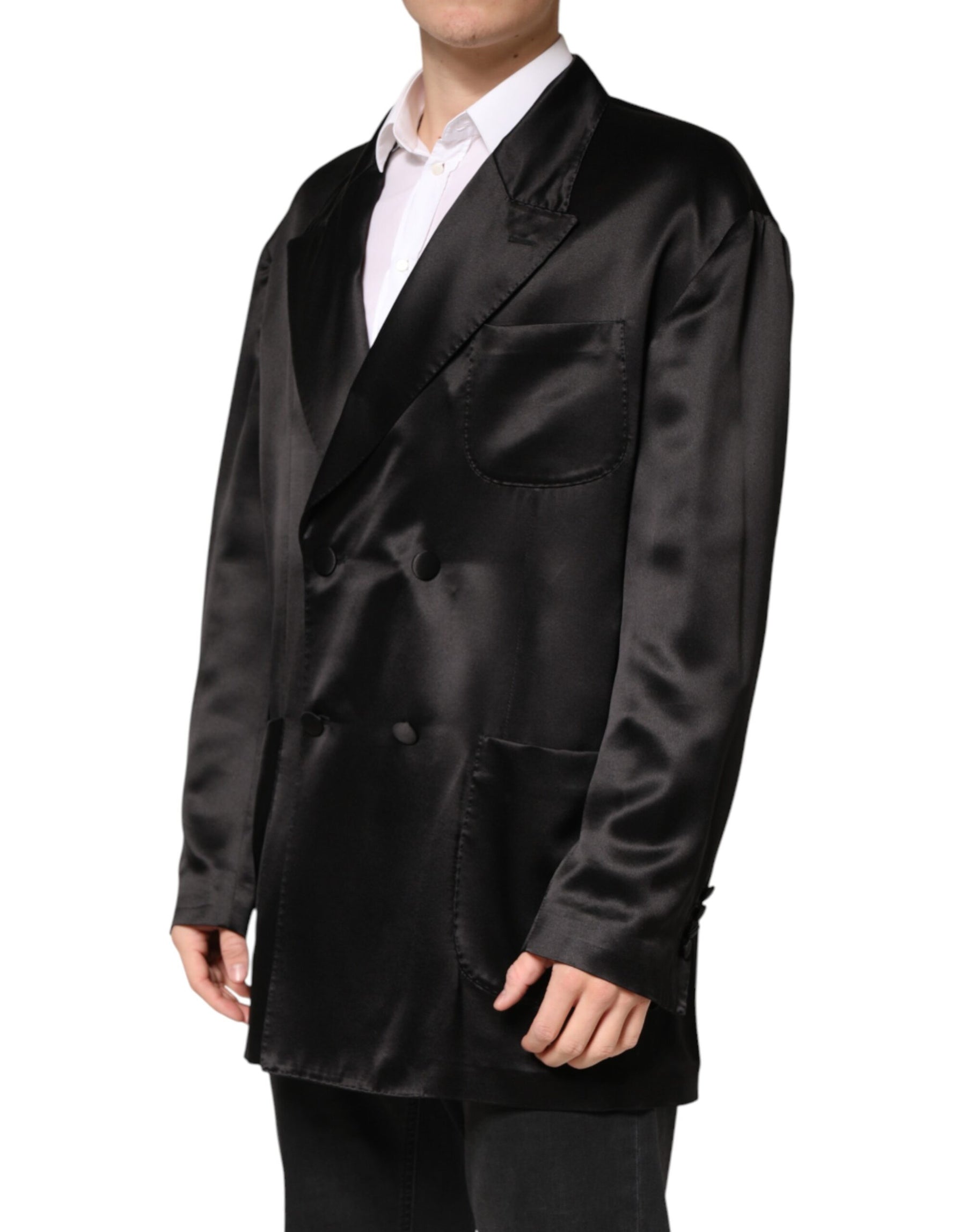 Dolce & Gabbana Black Silk Double Breasted 2 Button Blazer | Regal Royce