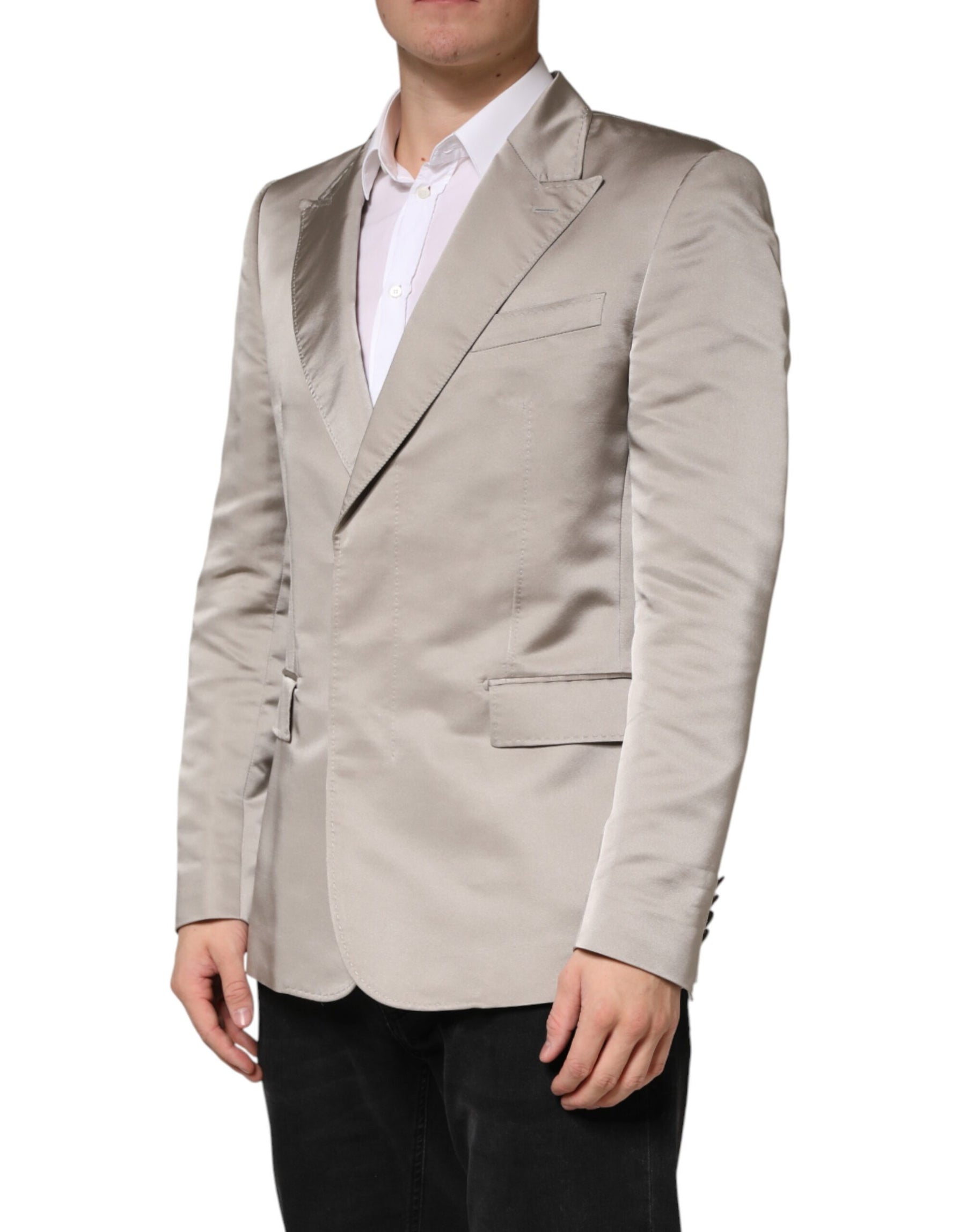 Dolce & Gabbana Beige Silk Single Breasted Jacket Men Blazer | Regal Royce