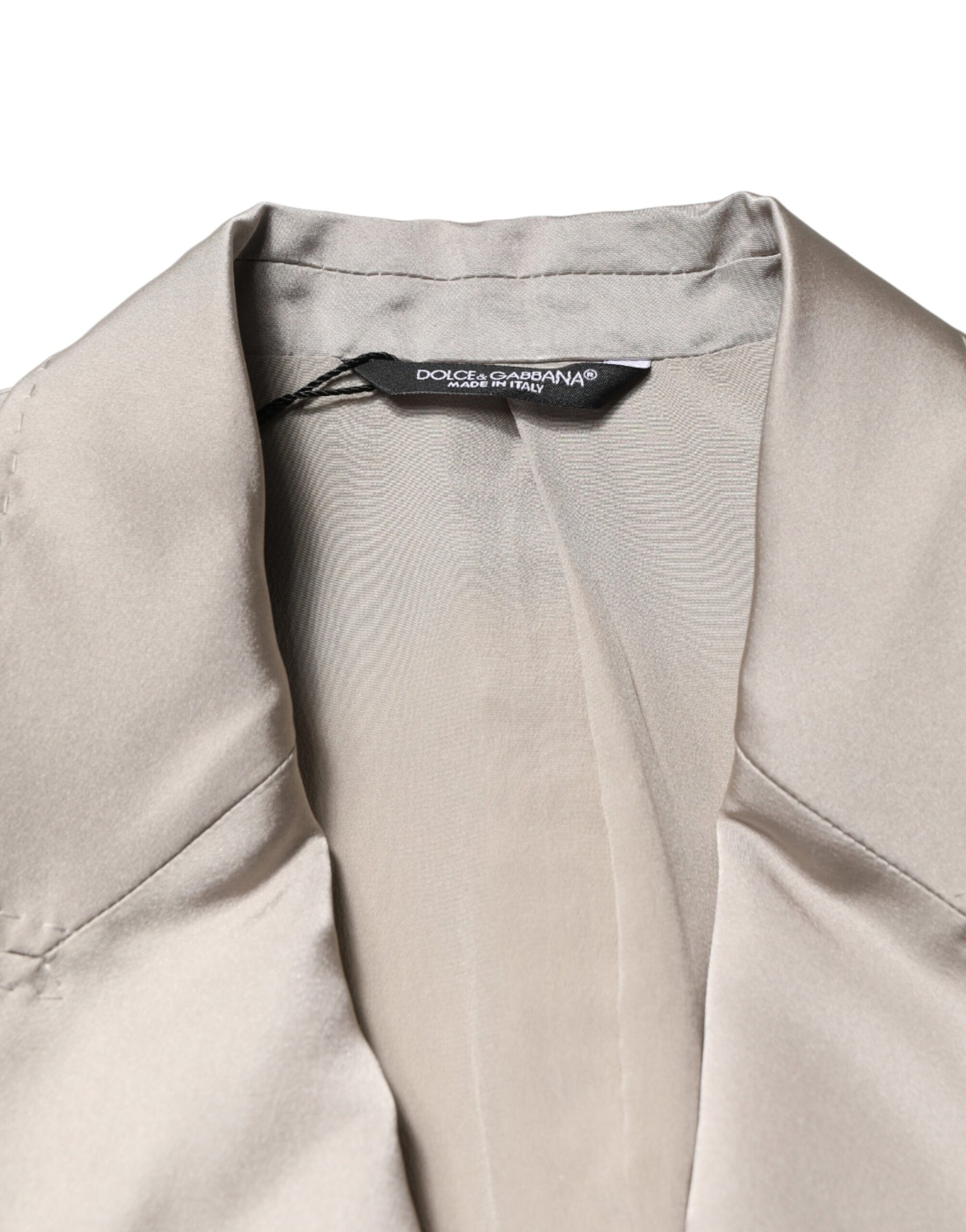 Dolce & Gabbana Beige Silk Single Breasted Jacket Men Blazer | Regal Royce