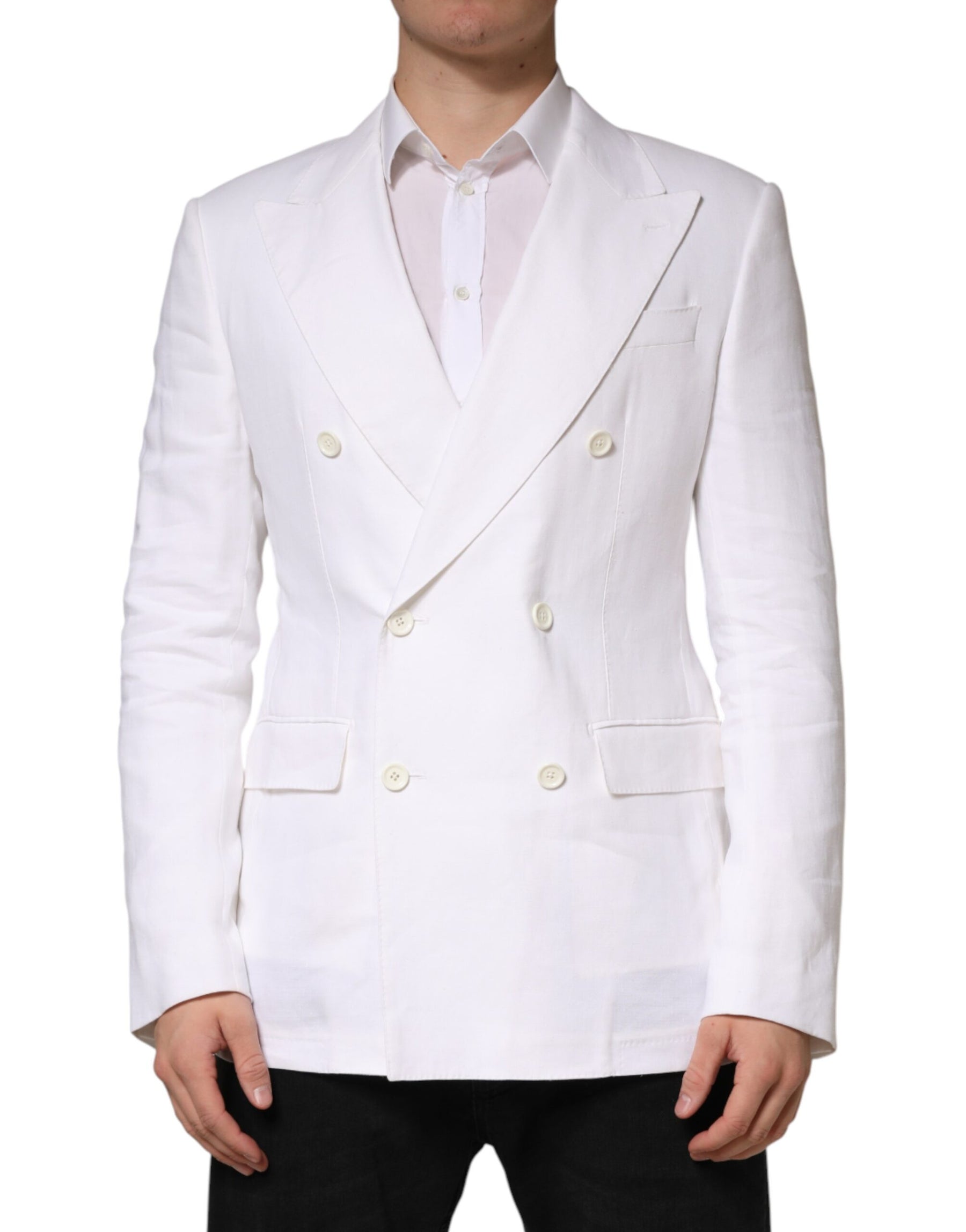 Dolce & Gabbana White Linen Double Breasted 2 Button Blazer | Regal Royce