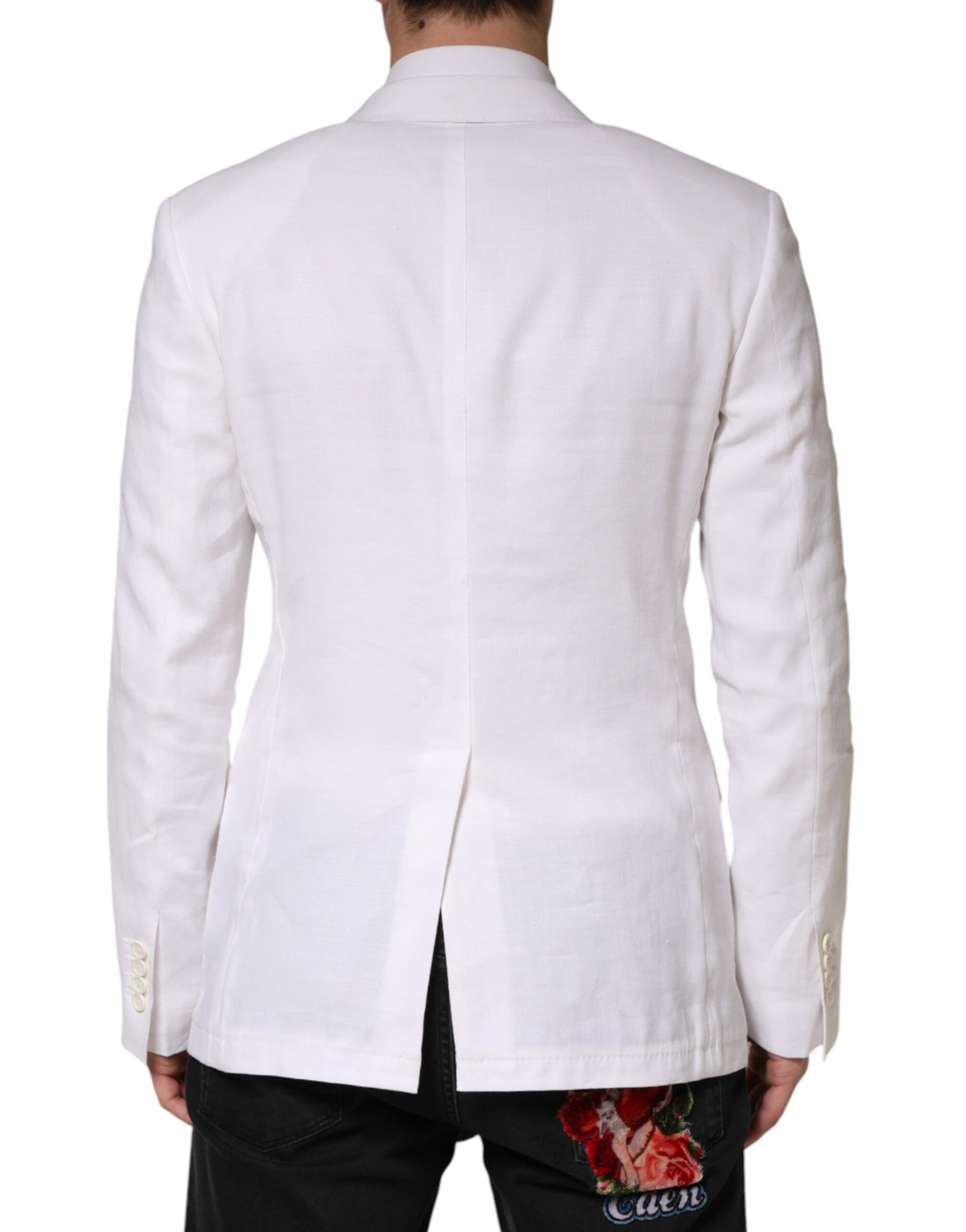Dolce & Gabbana White Linen Double Breasted 2 Button Blazer | Regal Royce