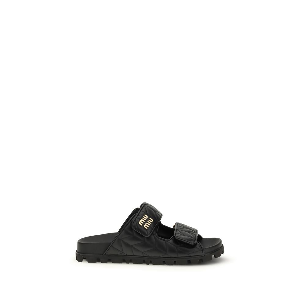 Miu Miu Black Napa Leather / Calf Bos Taurus Slippers | Regal Royce