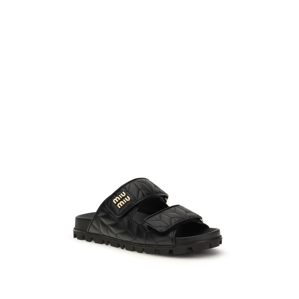 Miu Miu Black Napa Leather / Calf Bos Taurus Slippers | Regal Royce
