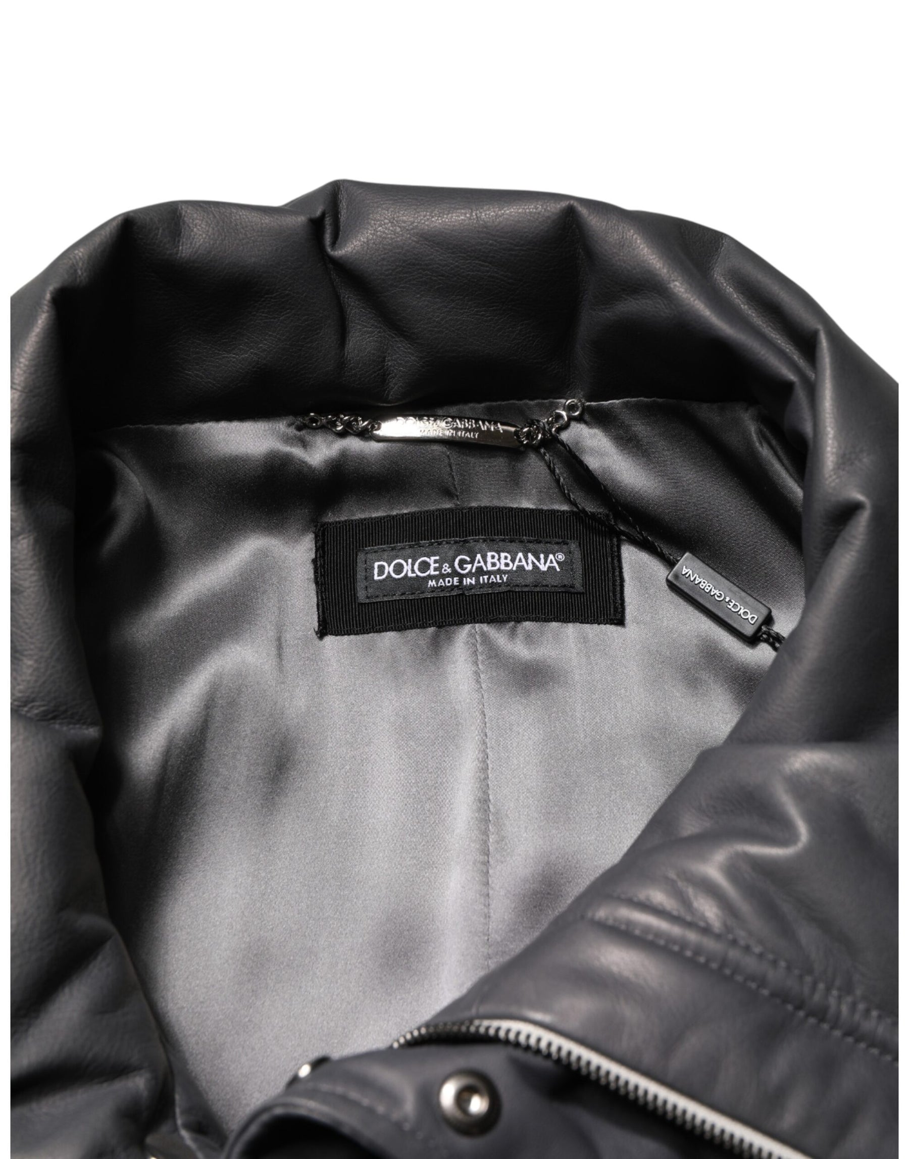 Dolce & Gabbana Black Leather Collared Trench Coat Jacket | Regal Royce